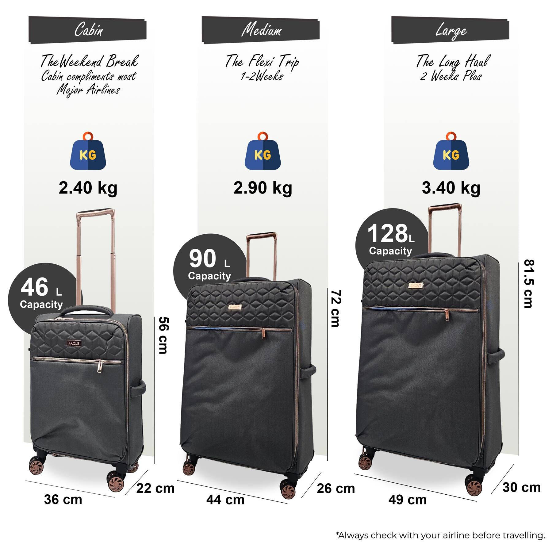 4 Wheel Lightweight Suitcase Luggage Travel Bags Set