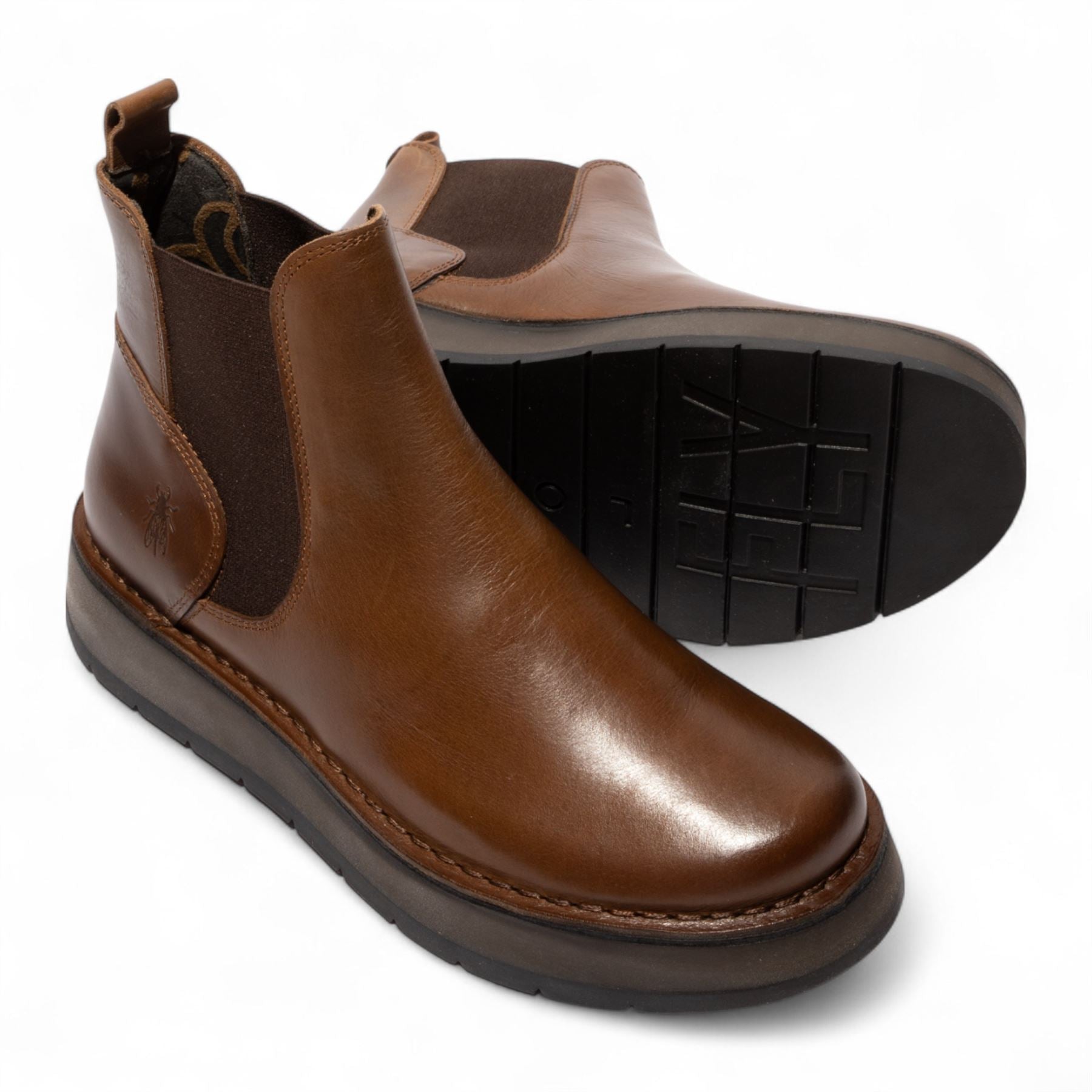 Fly London Womens Camel Brown RAWI131 Chelsea Leather Ankle Pull-On Classic Comfort Boots