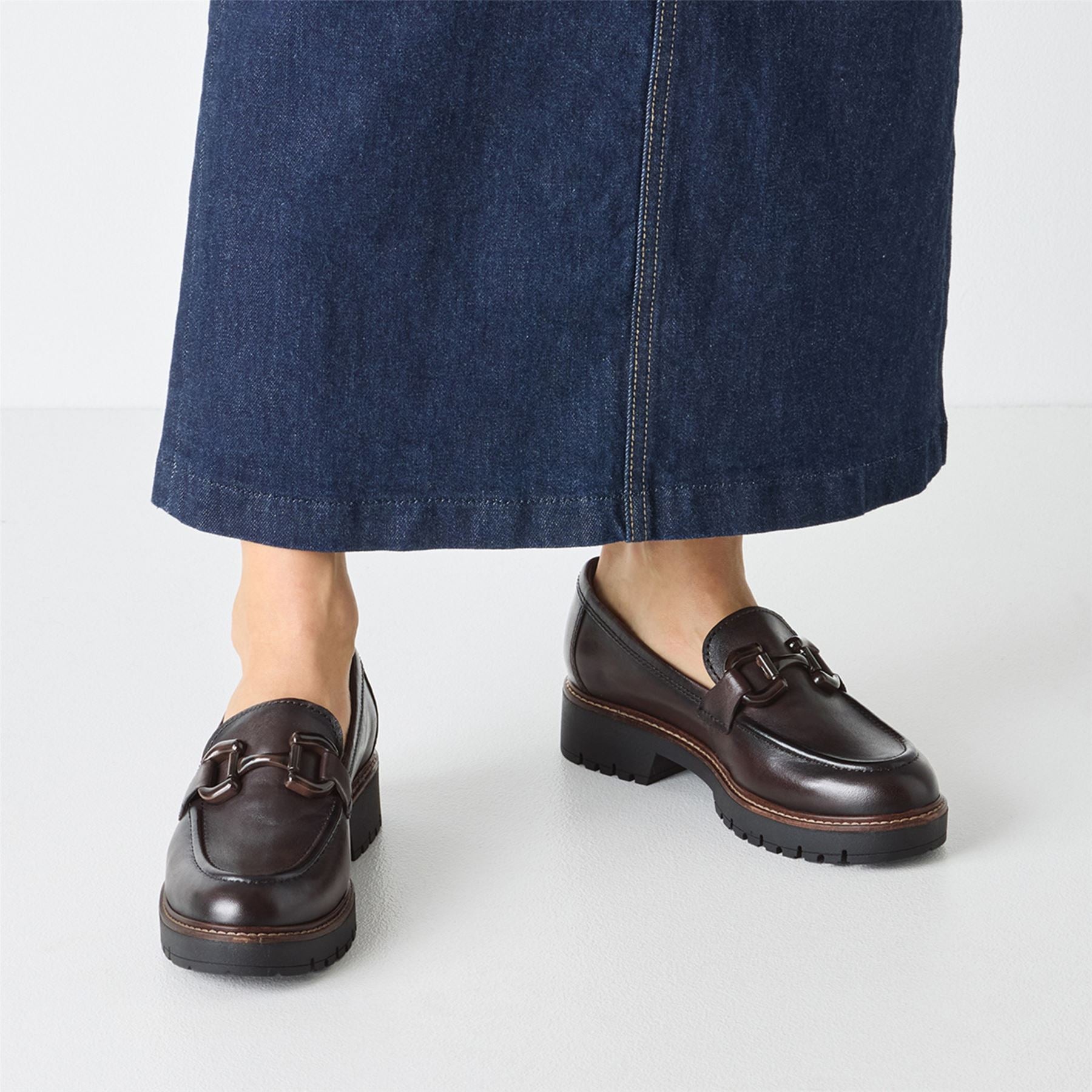 Tamaris Womens Mocca Brown Leather Loafers Slip-On Platform Shoes