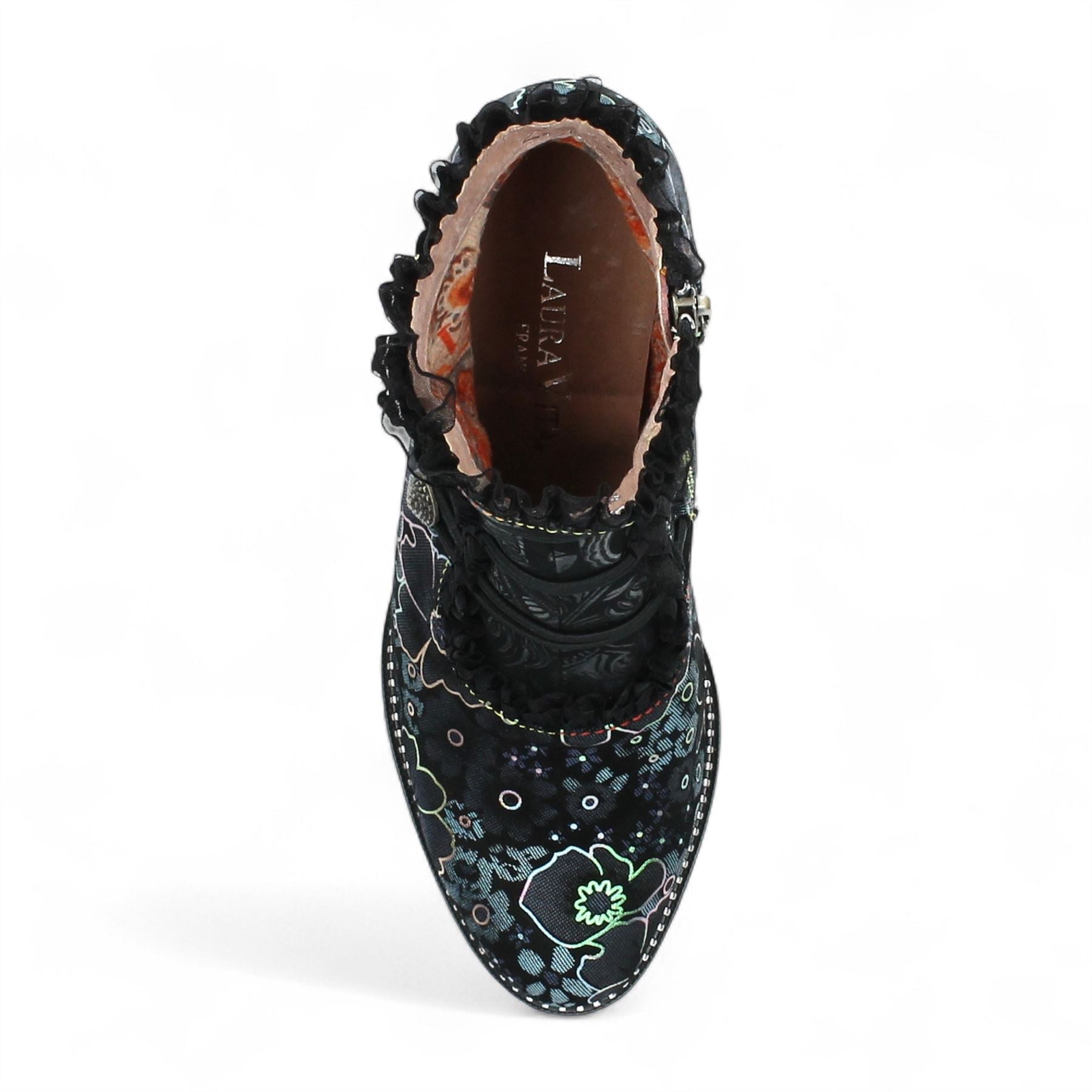 Laura Vita Elcodieo 224 Blue Floral Womens Gothic Victorian Leather Ankle Heeled Boots