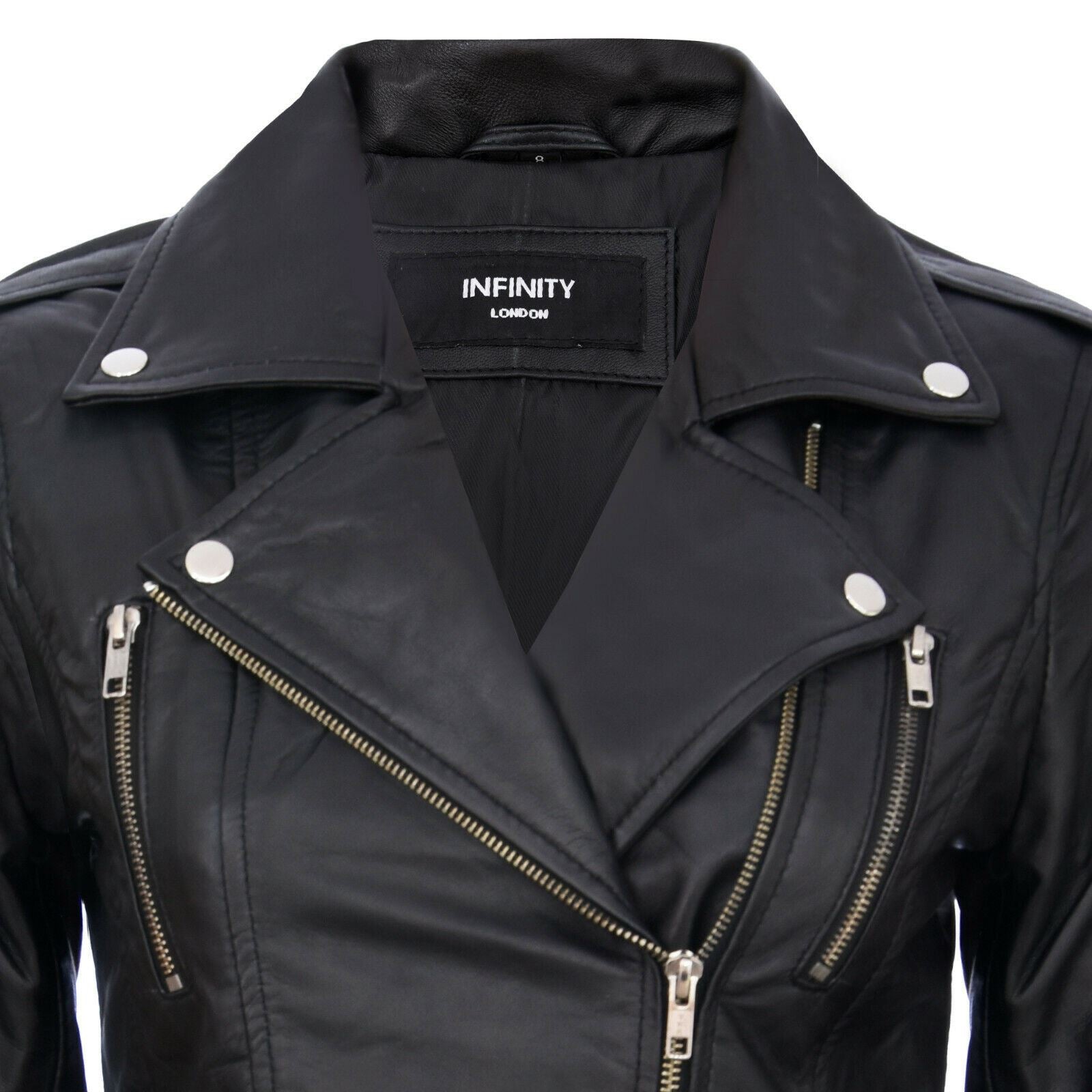 Womens Leather Brando Biker Jacket-Loddon