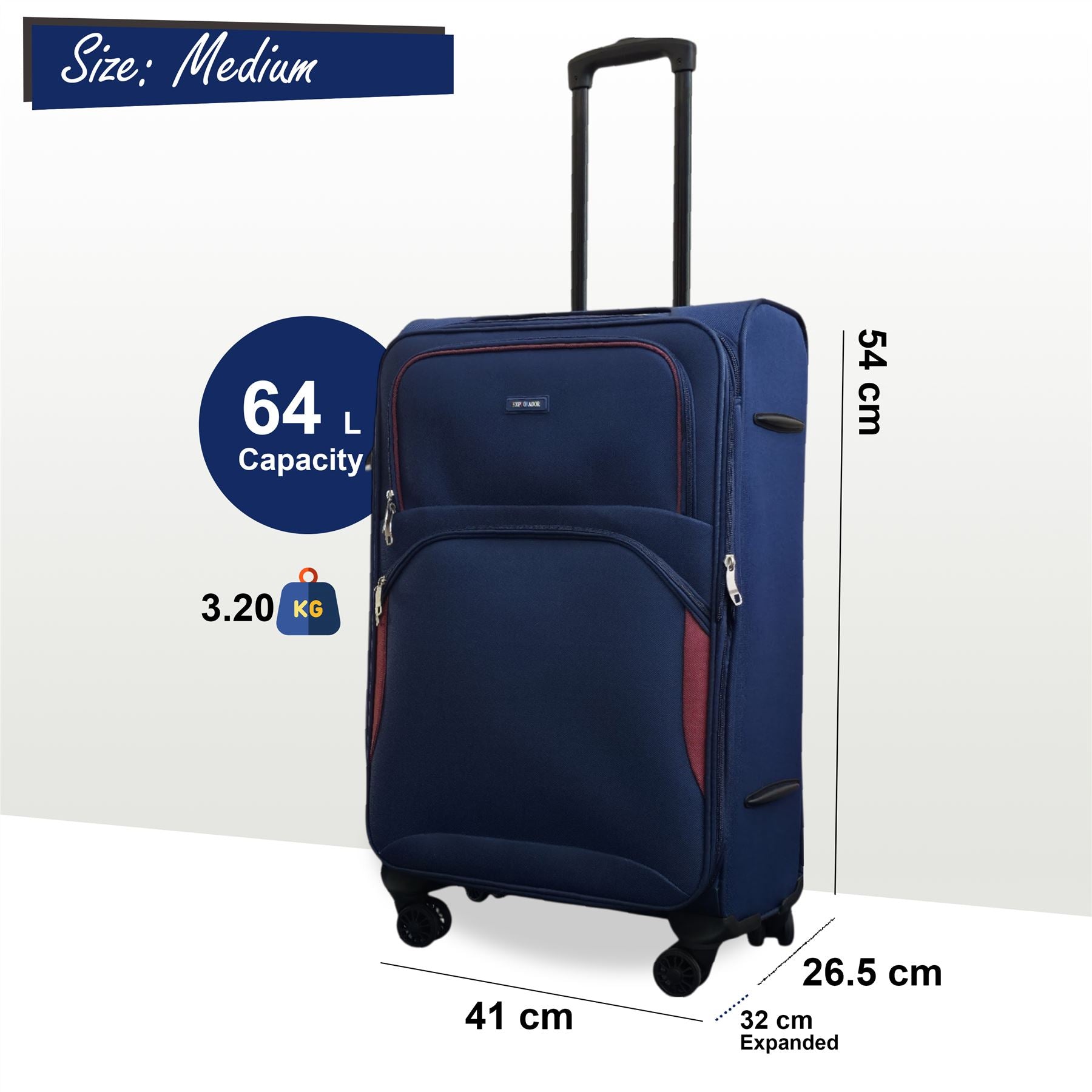 Gosford Medium Soft Shell Suitcase in Navy Blue