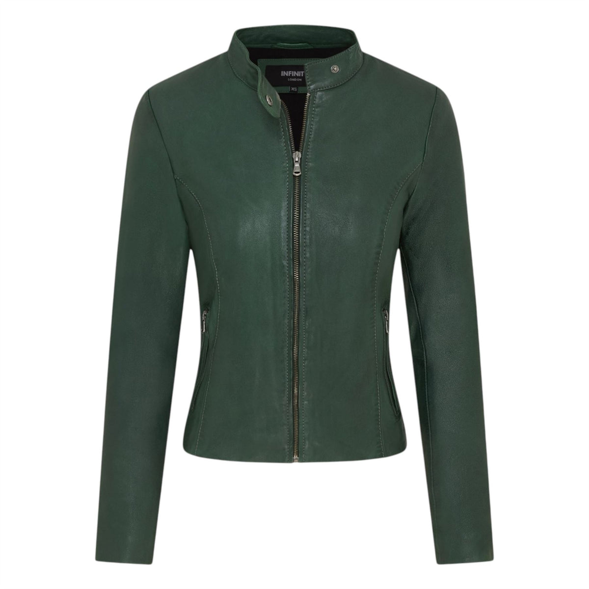 Womens Leather Stand Collar Racer Biker Jacket - 181