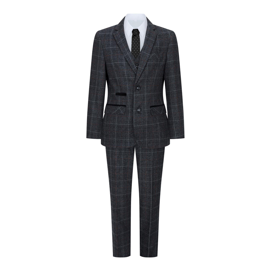 Boys 3 Piece Charcoal Grey Tweed Check Vintage Retro Suit