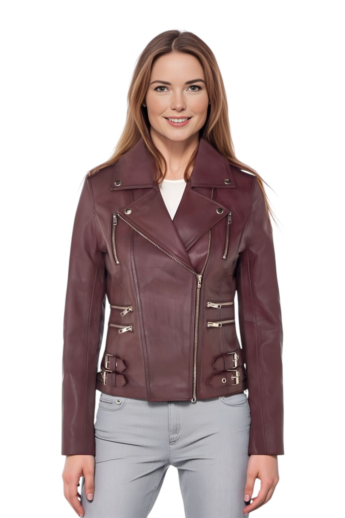 Womens Leather Brando Biker Jacket - Orlando