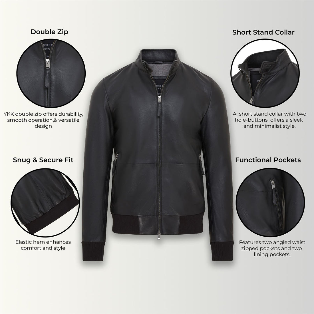 Mens Black Retro Leather Bomber Jacket - Adak