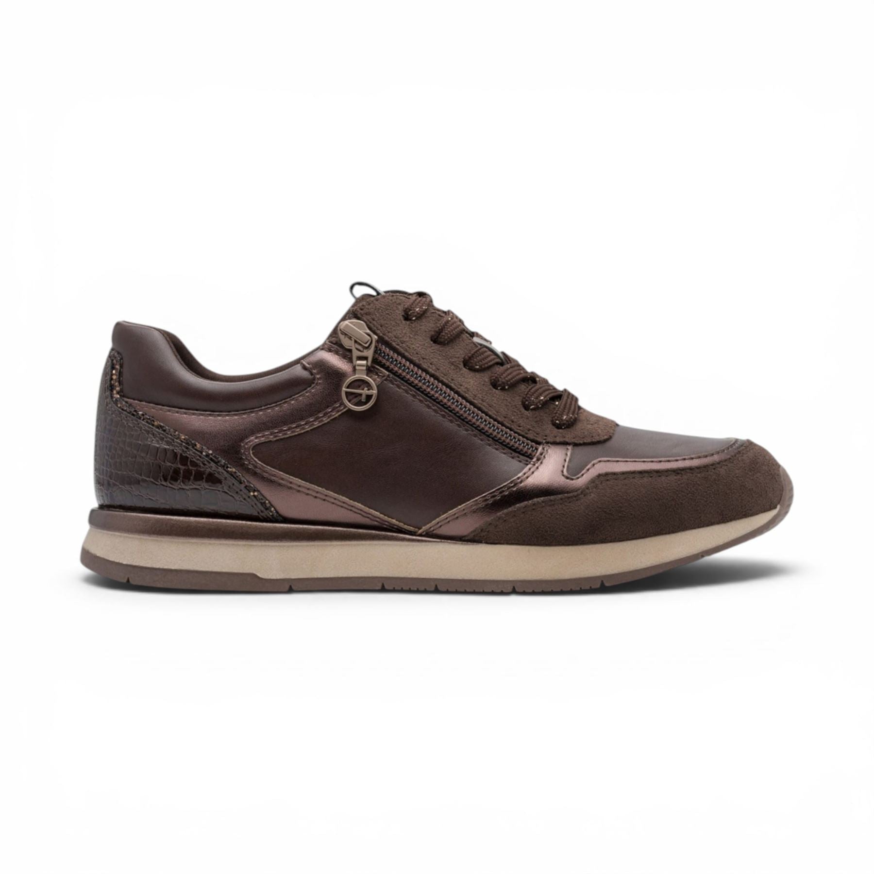 Tamaris Womens Brown Faux Leather Fashion Lace Up Sneakers - 23613-46