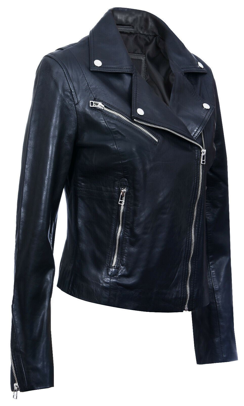 Womens Smart Leather Biker Jacket-Matlock - Upperclass Fashions 