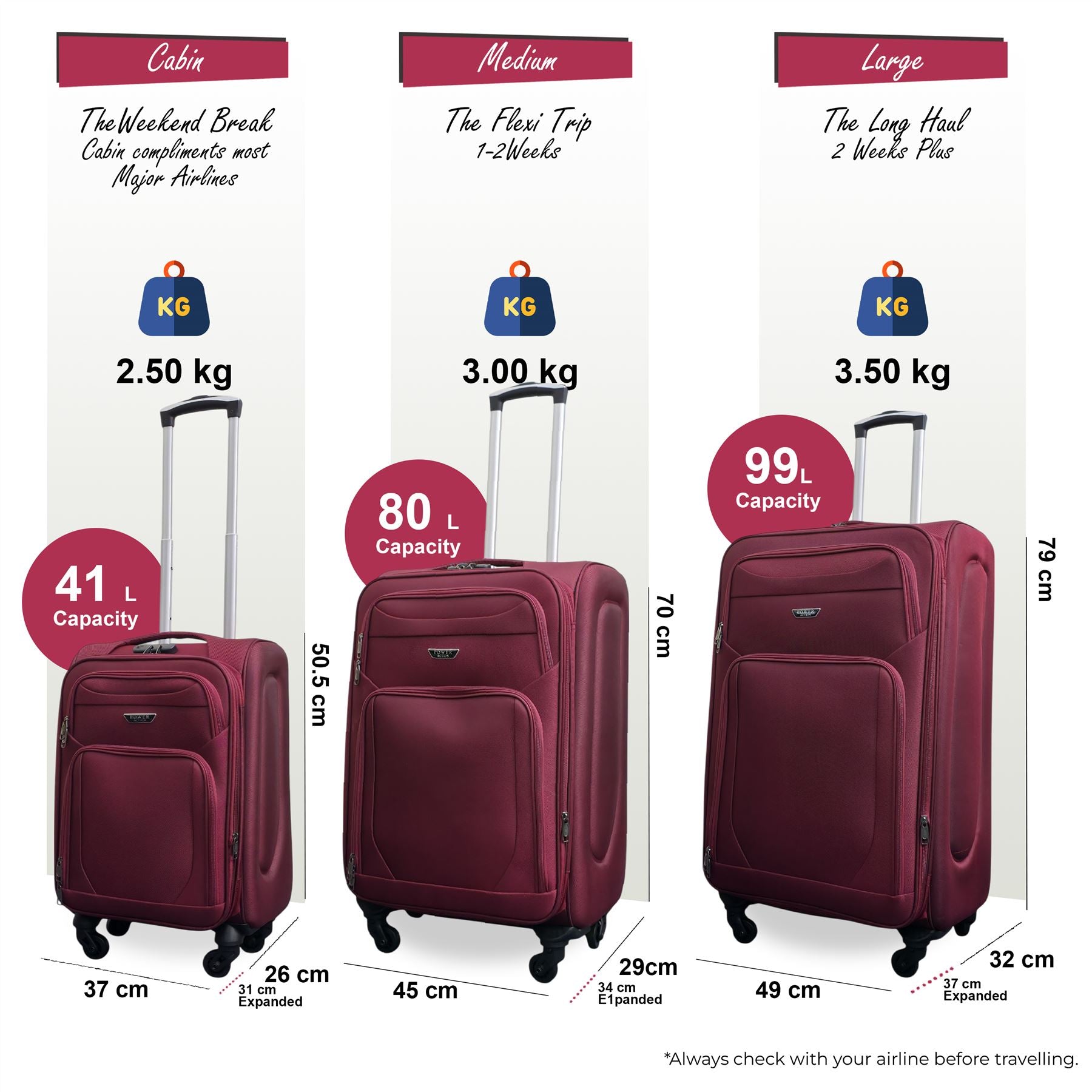 Nagoya Set of 3 Soft Shell Suitcase in Wine