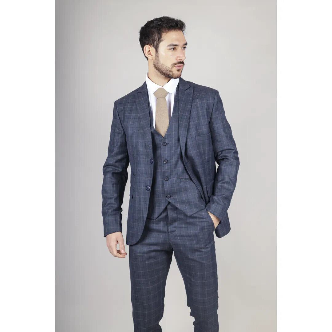 Mens IM2 Classic Plain Blue 3 Piece Suit