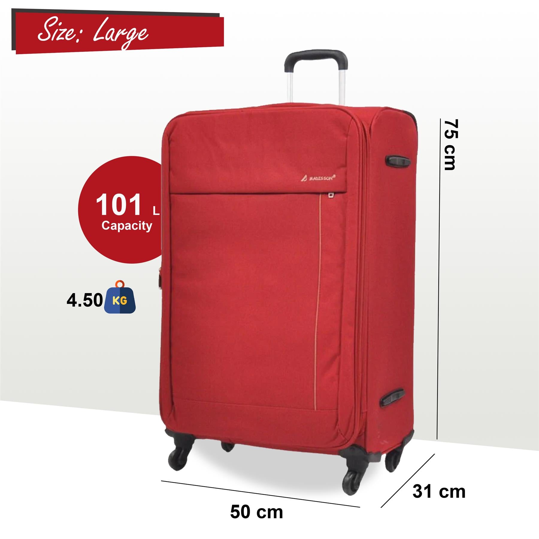 Carrollton Large Soft Shell Suitcase in Red