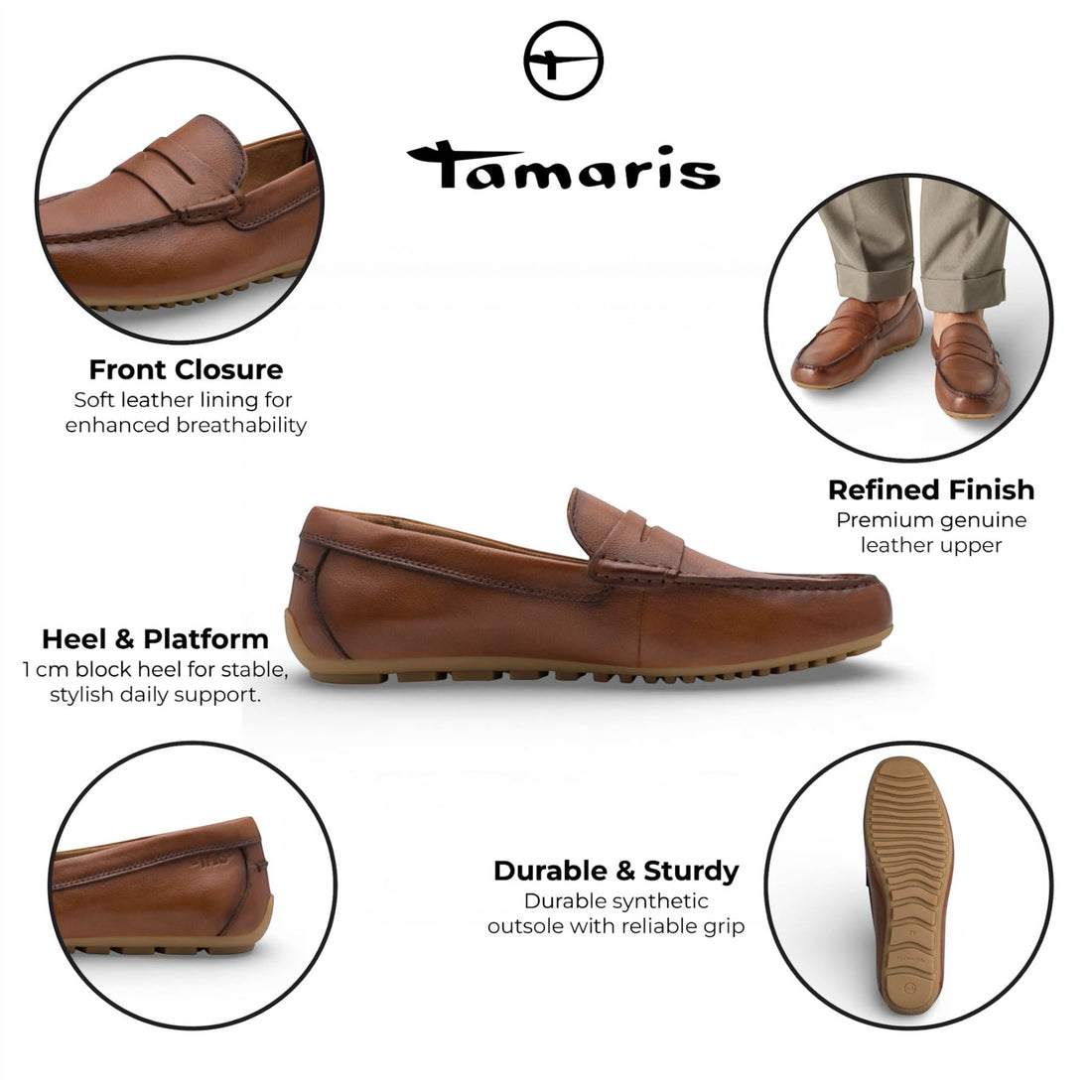 Tamaris Mens Brown Leather Moccasin Loafers Casual Shoes
