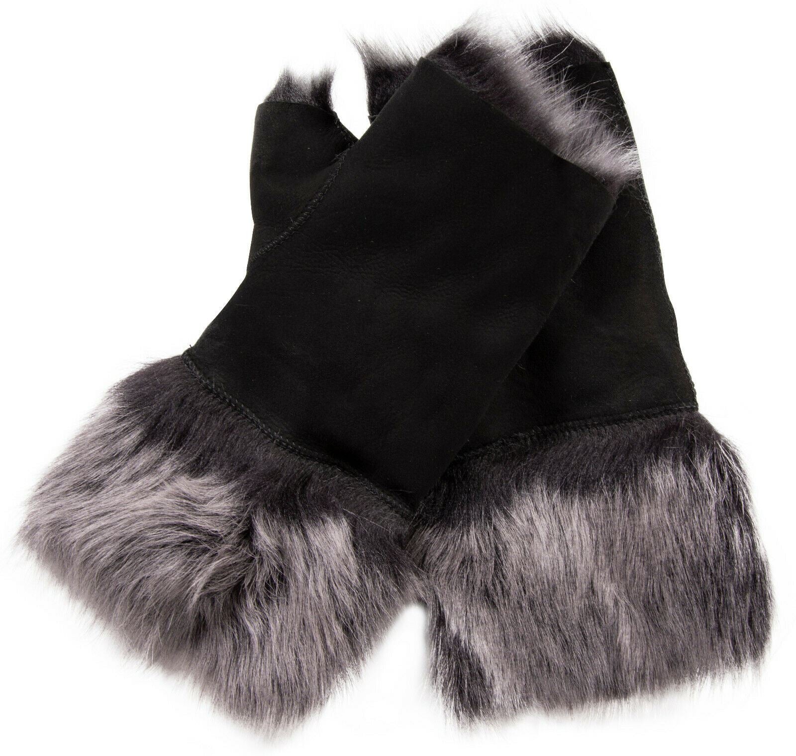Womens Shearling Mittens Fingerless Cuffs Toscana Suede Sheepskin Fur