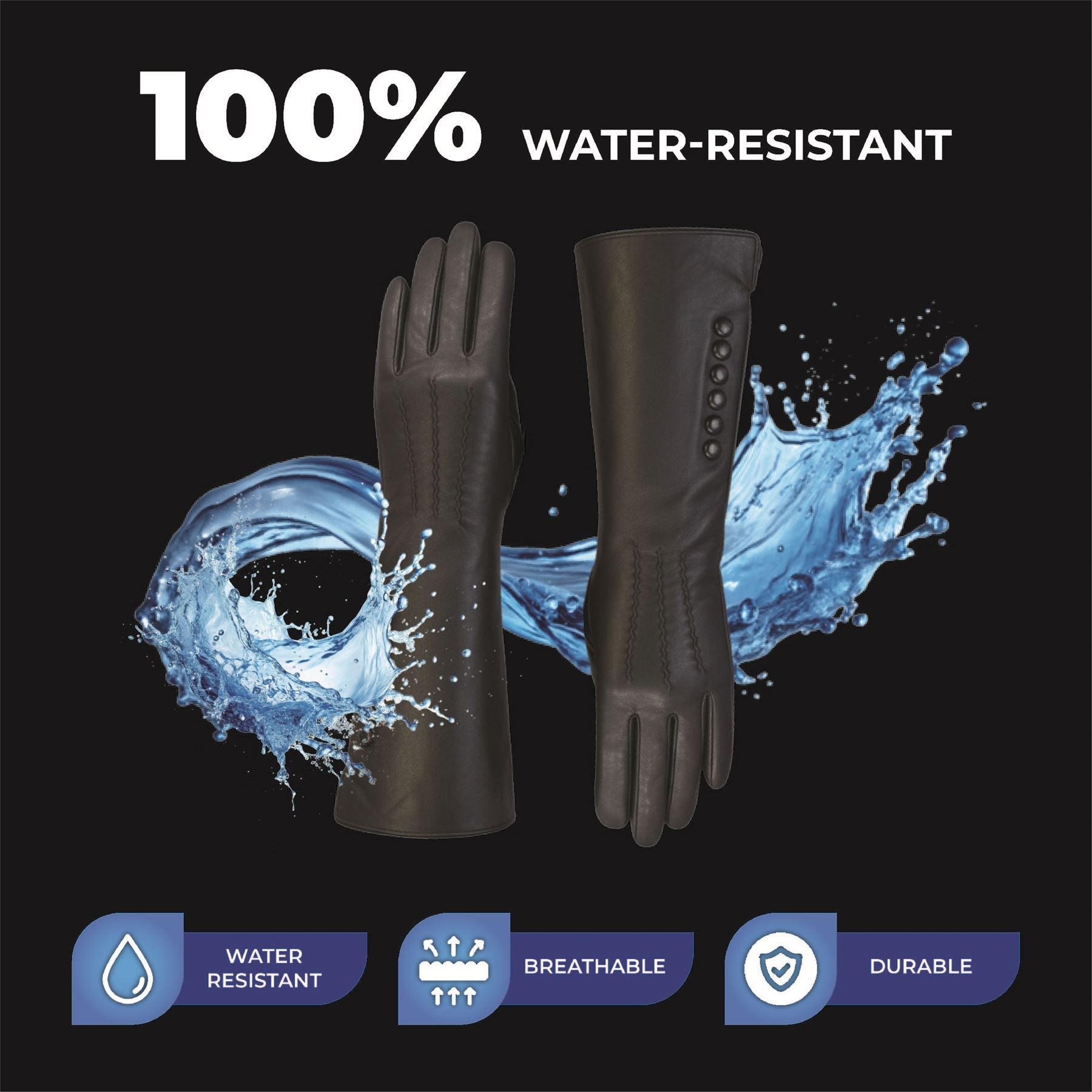 Womens Long Italian Leather Winter Button Design Soft Wool Lining Gloves - L-GLV-201