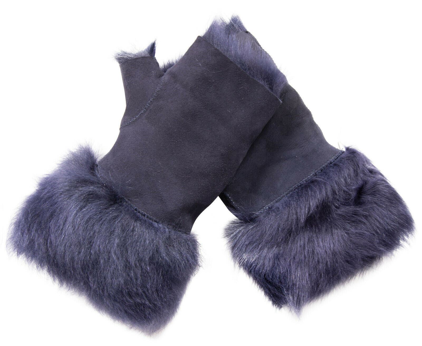 Womens Shearling Mittens Fingerless Cuffs Toscana Suede Sheepskin Fur