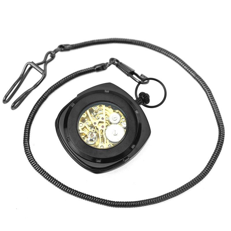 Mechanical Vintage Skeleton Square Open-Face Pocket Watch