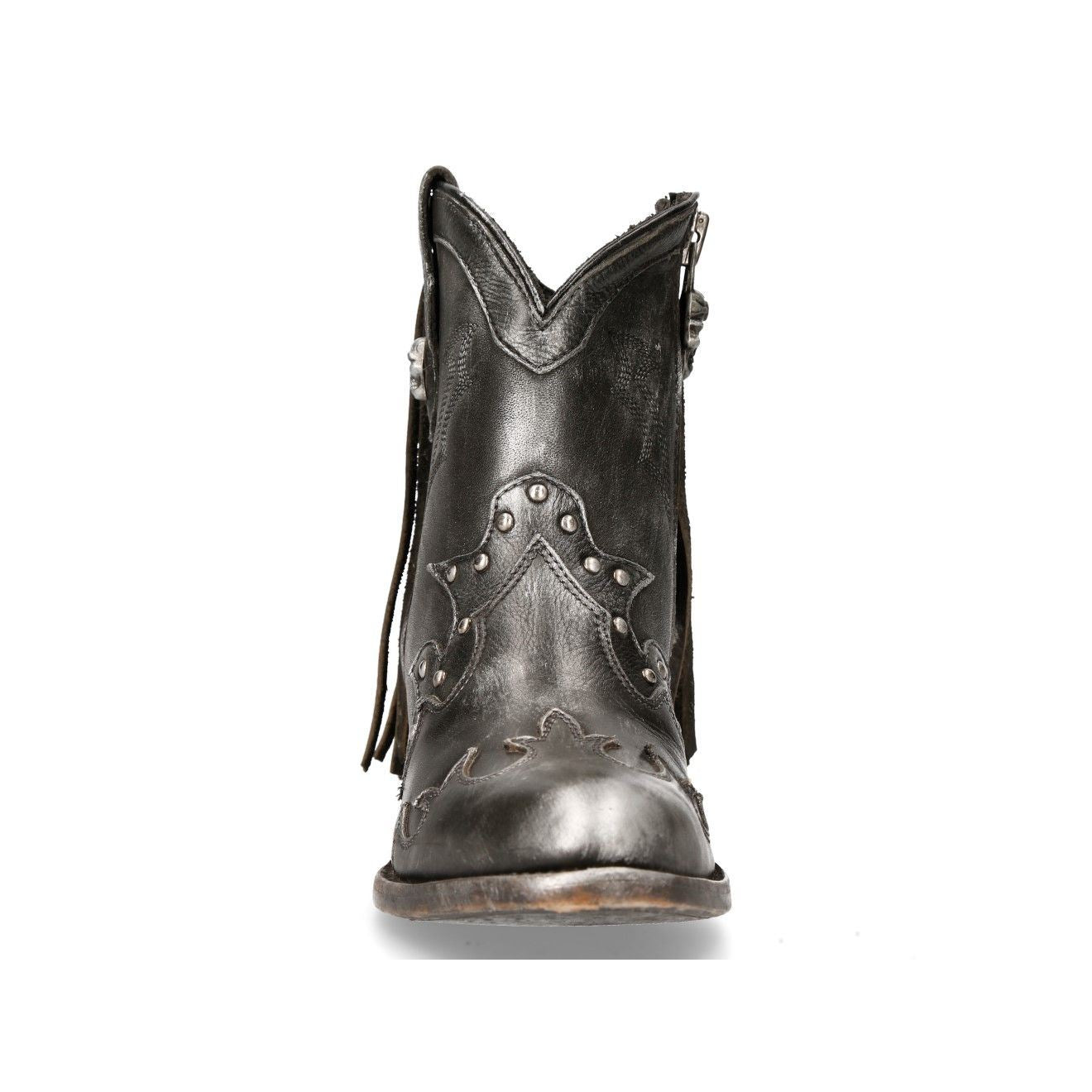 New Rock Grey Leather Fringed Pointed Cowboy Boots- WSTM003-S1