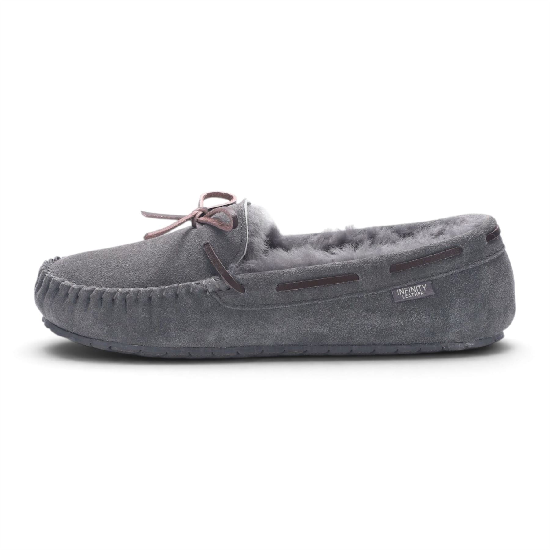 Men’s Grey Genuine Sheepskin Moccasin Winter Slippers - Flint