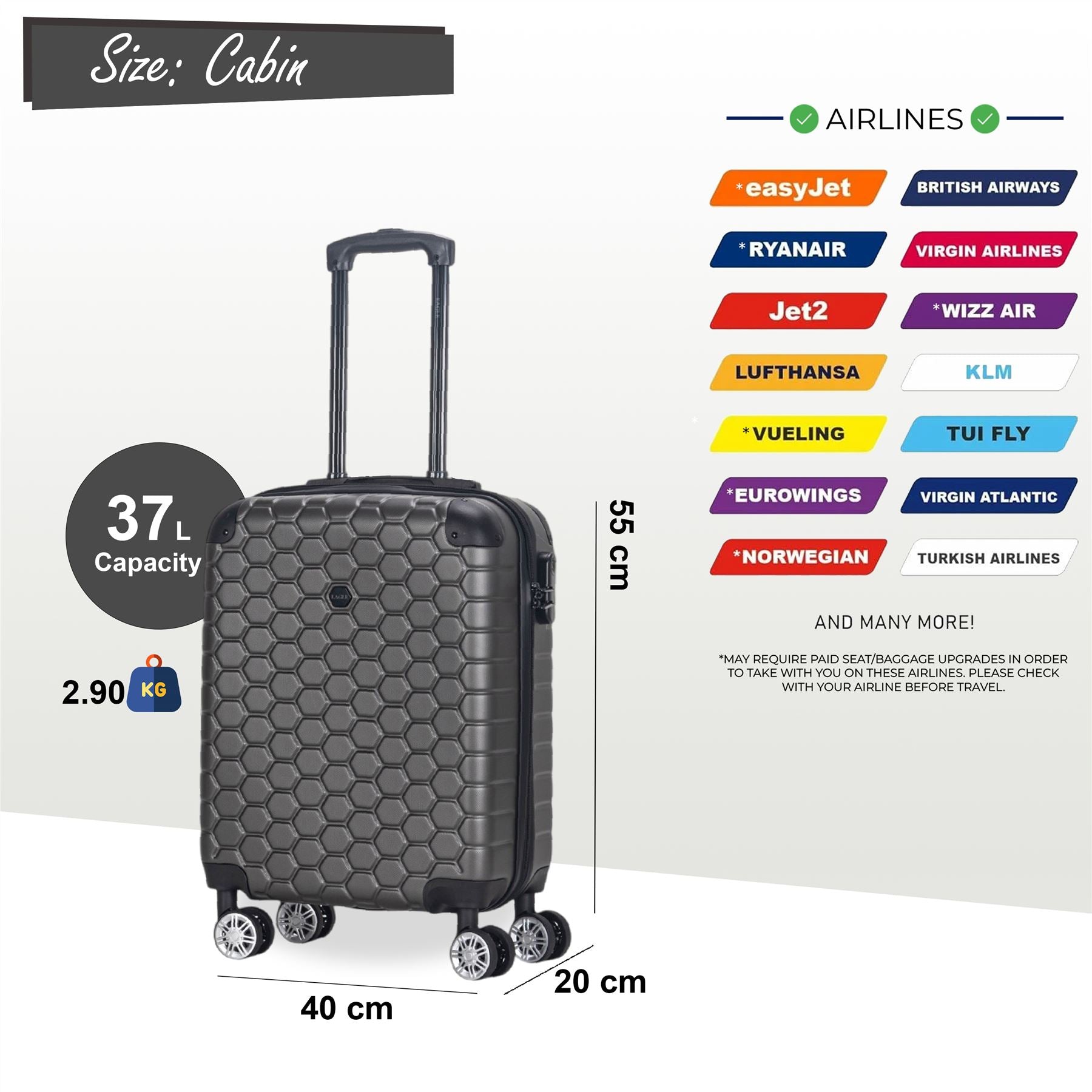 Noda Cabin Hard Shell Suitcase in Charcoal