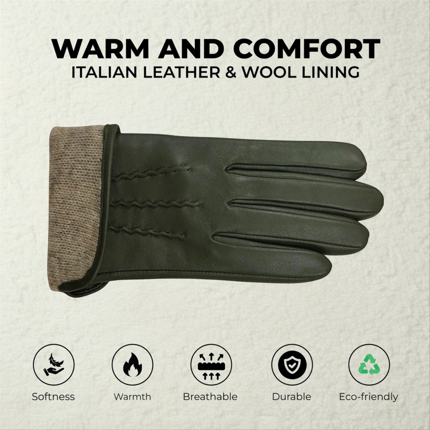 Womens Italian Leather Winter Stitch Line Design Soft Wool Lining Gloves