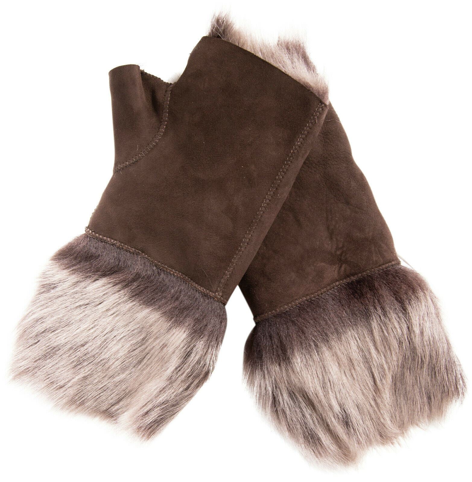 Womens Shearling Mittens Fingerless Cuffs Toscana Suede Sheepskin Fur
