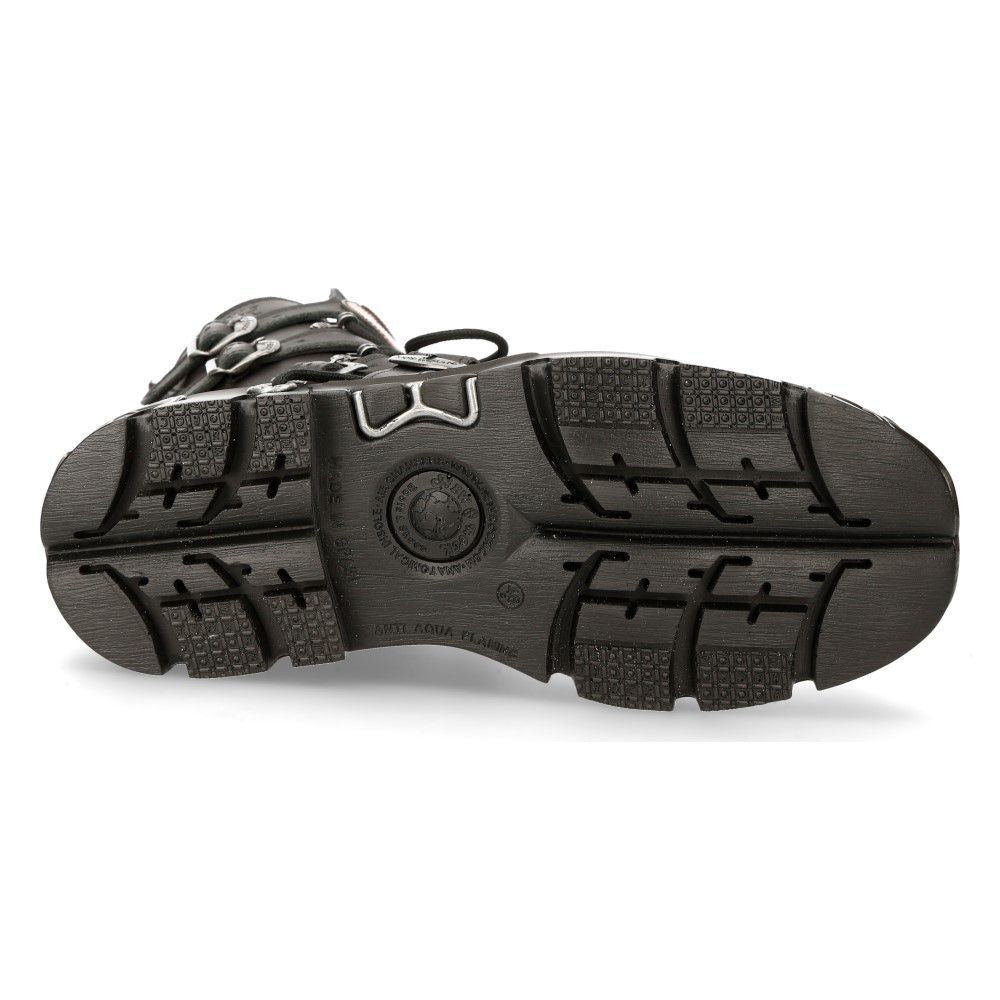 New Rock Flame Accented Black/Red Leather Boots- 591-S1