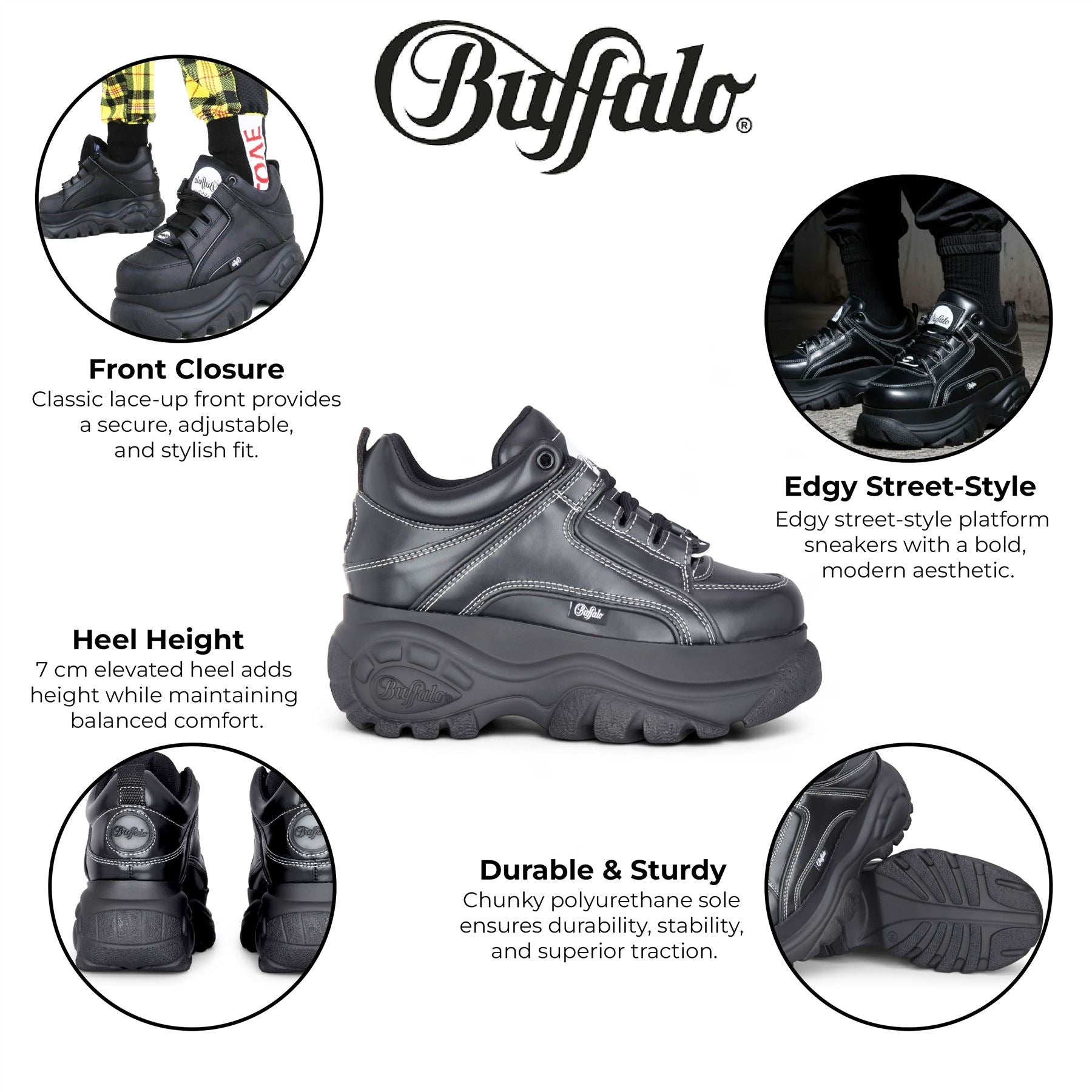 Buffalo Womens Black Chunky Platform Fashion Trainers - 1339-14