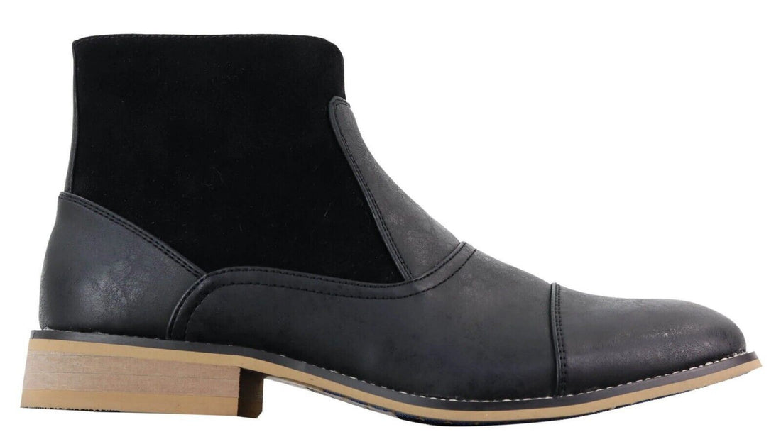 Mens Black Leather Suede Zip Up Chelsea Boots - Upperclass Fashions 