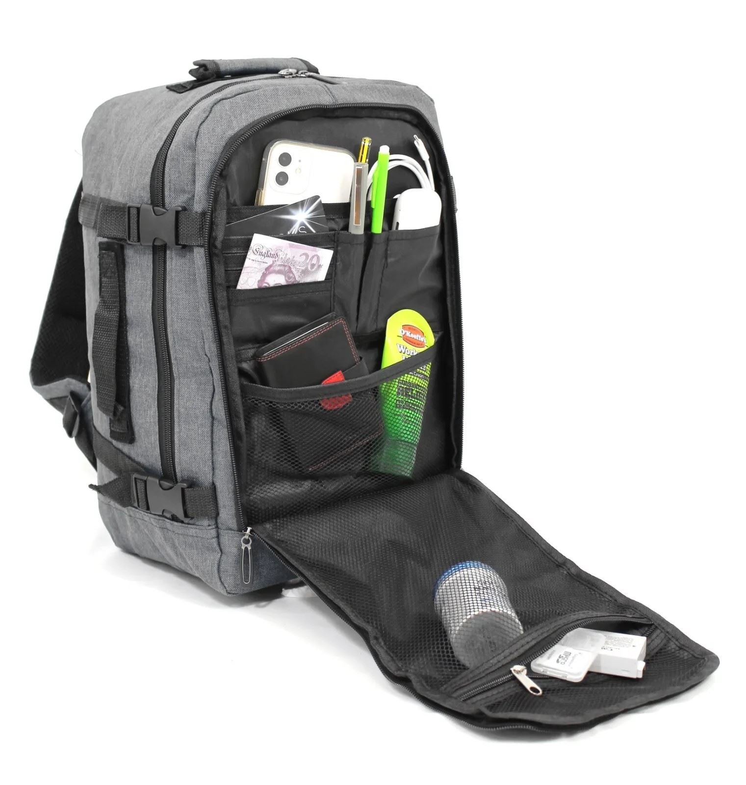 Rucksack Backpack 40x20 x25 cm Underseat Travel Cabin Bag for Easy Jet, Ryanair grey