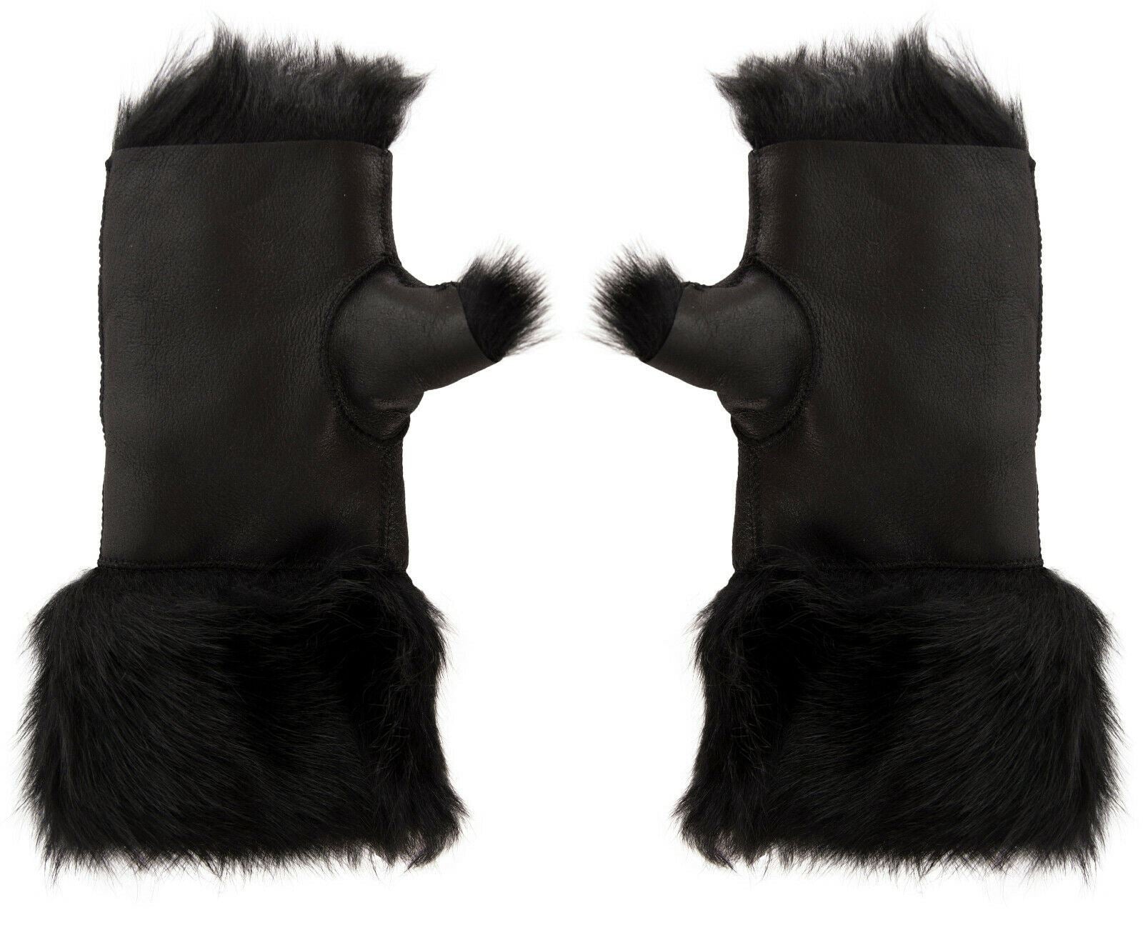 Womens Shearling Mittens Fingerless Cuffs Toscana Suede Sheepskin Fur