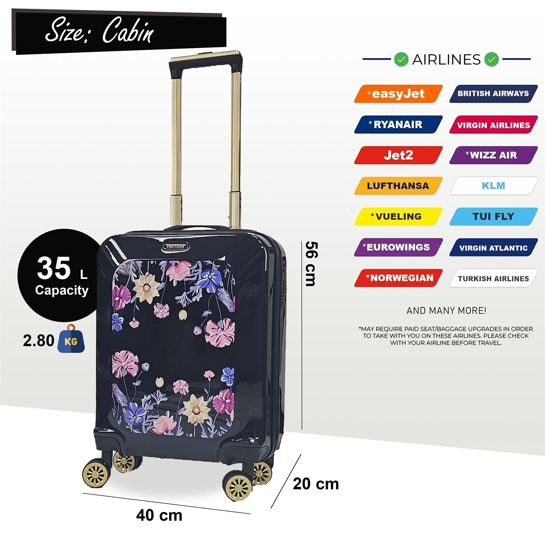 Hard Shell Flower Print Suitcase Luggage Set