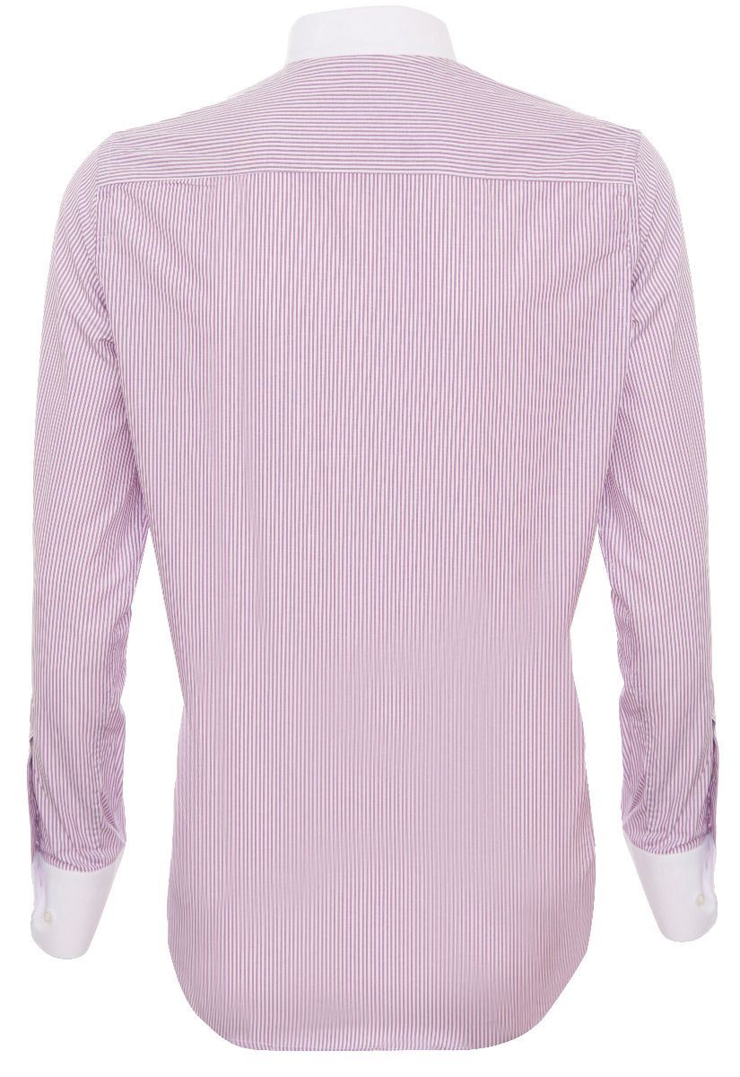 Mens Peaky Blinders Removable Collar Nehru Lilac Striped Collarless Shirt