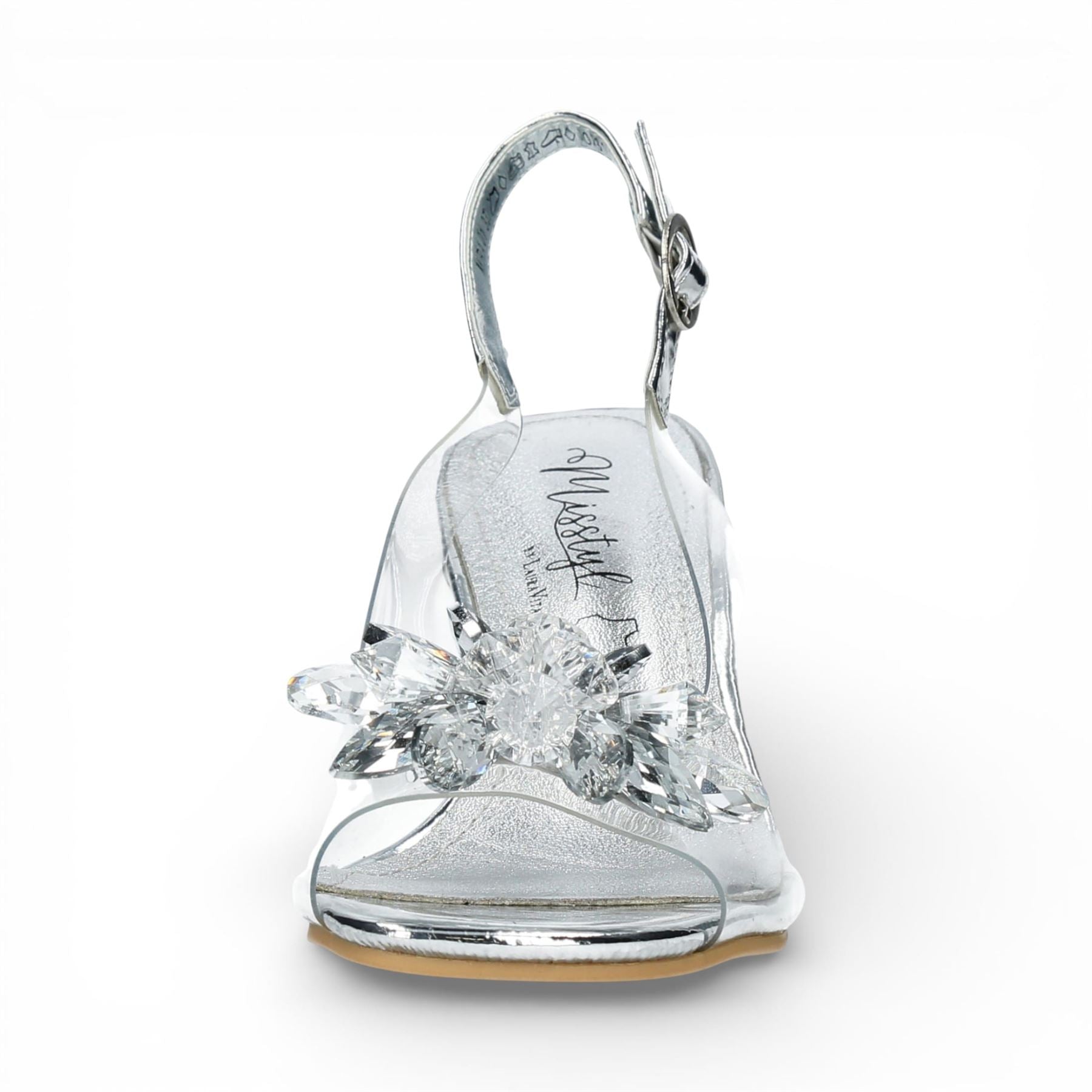 Laura Vita Women’s Mira 01 Clear Silver Slip-On Cinderella Heel Sandals