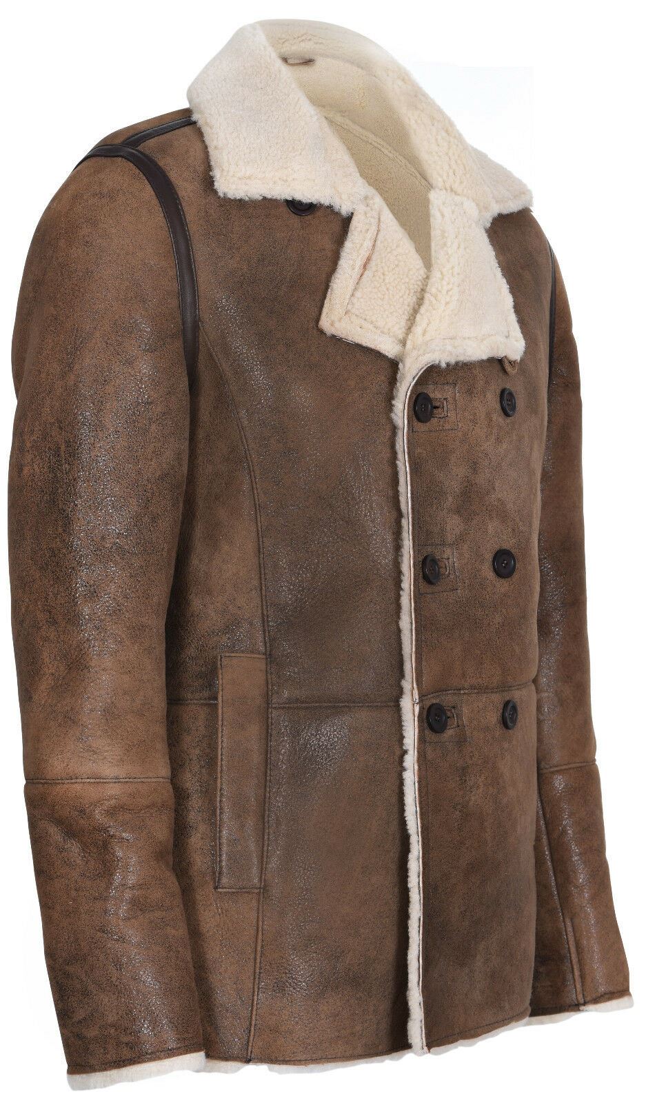 Mens Double Breasted Shearling Sheepskin Coat-Kington