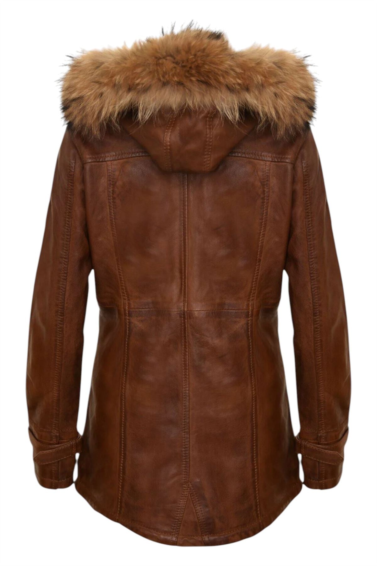 Womens Warm Leather Hooded Parka Jacket-Northwich