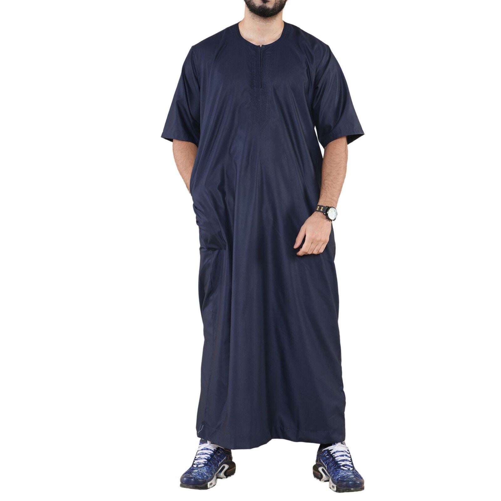Mens Thobe Jubba Islamic Arab Moroccan Saudi Zipped Kaftan Arab Robe