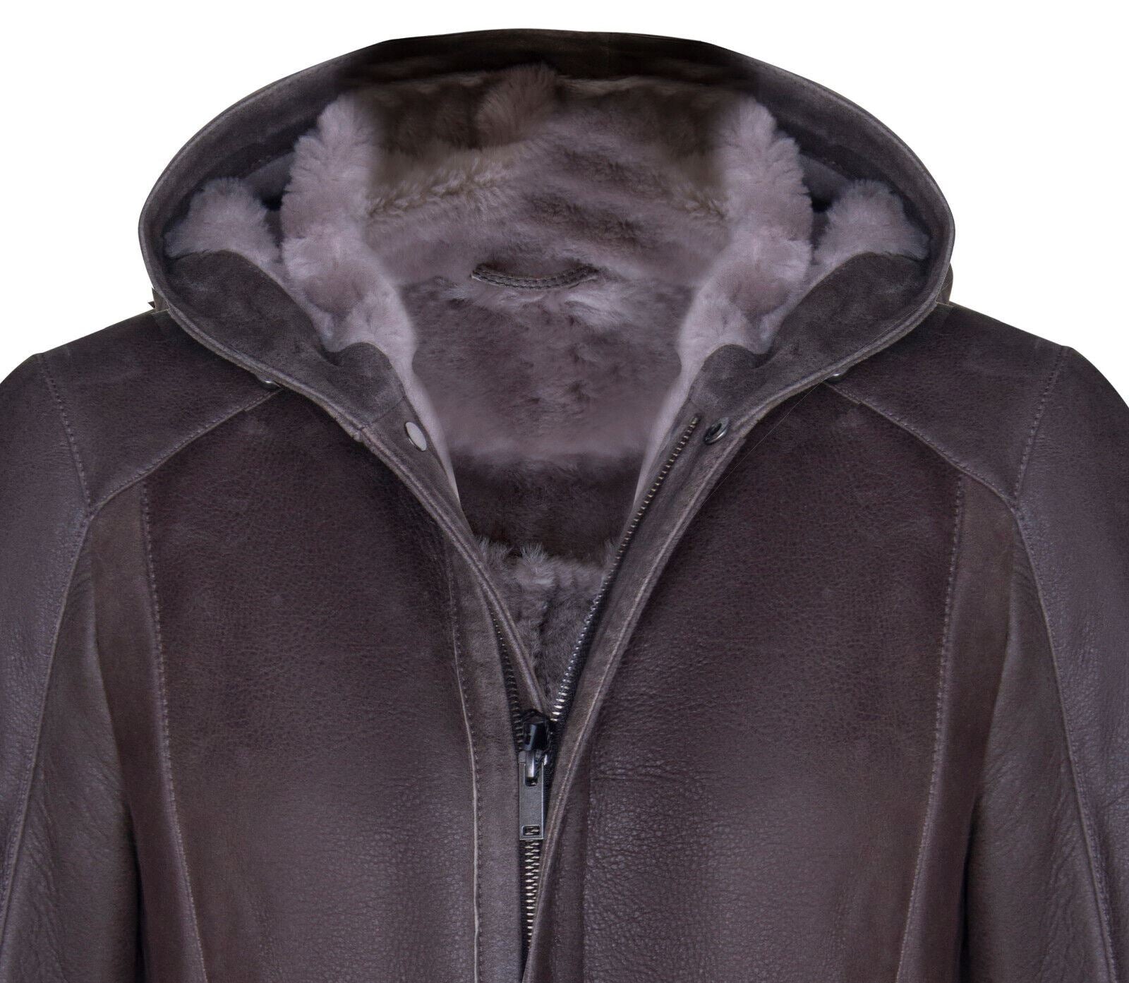 Mens Classic Sheepskin Hooded Parker Coat-Leyland