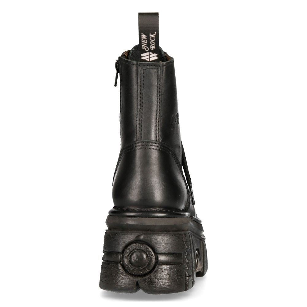 New Rock Black Leather Combat Tower Boots- M-NEWMILI083-S21