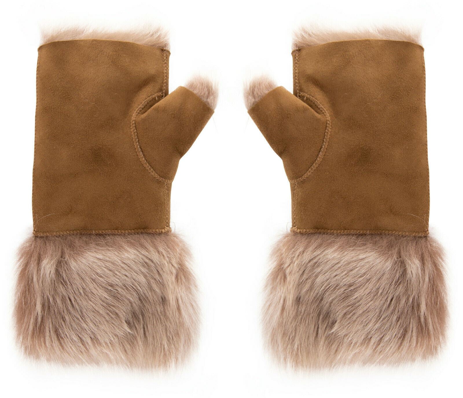 Womens Shearling Mittens Fingerless Cuffs Toscana Suede Sheepskin Fur