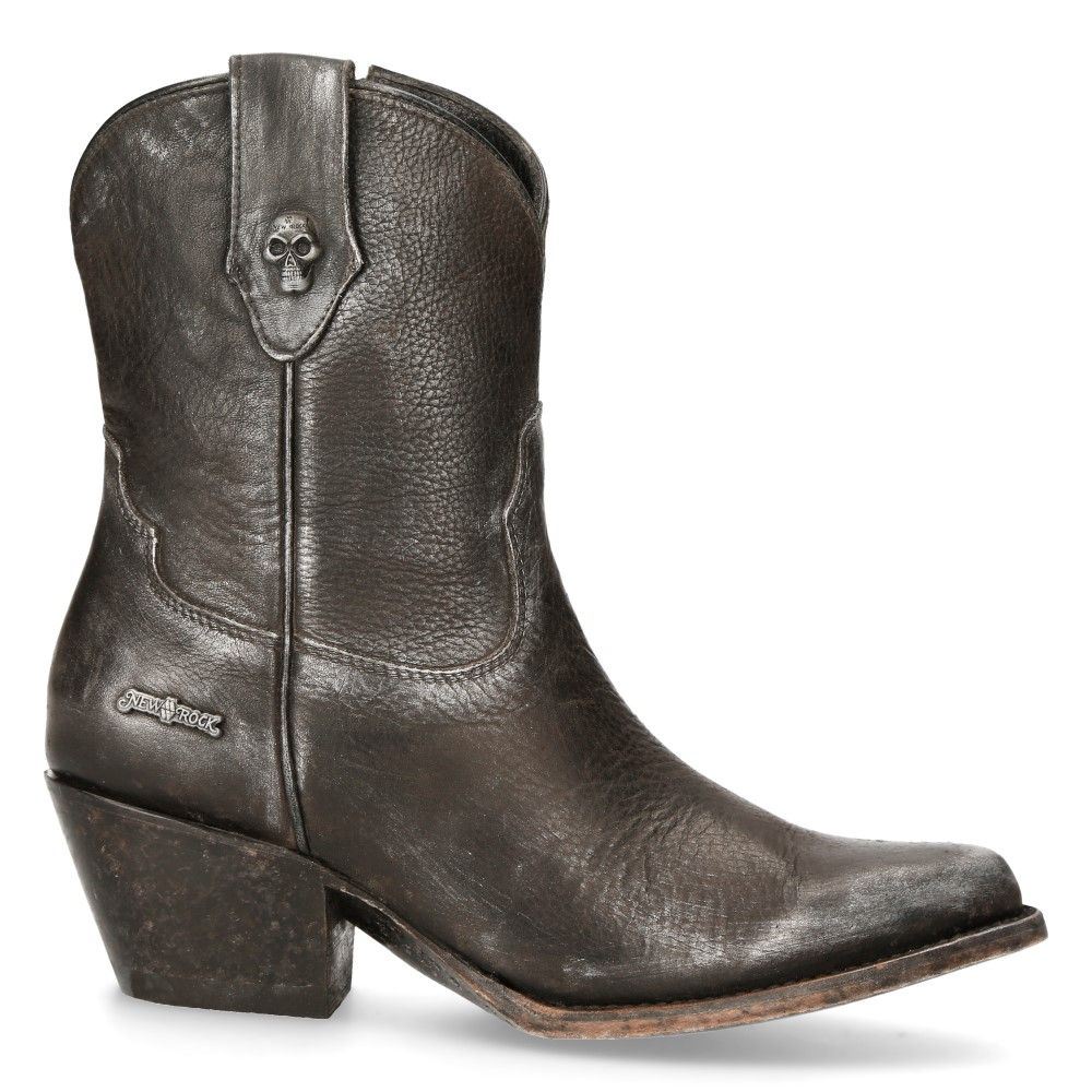 New Rock Black Leather Pointed Cowboy Boots- WSTM006-S1