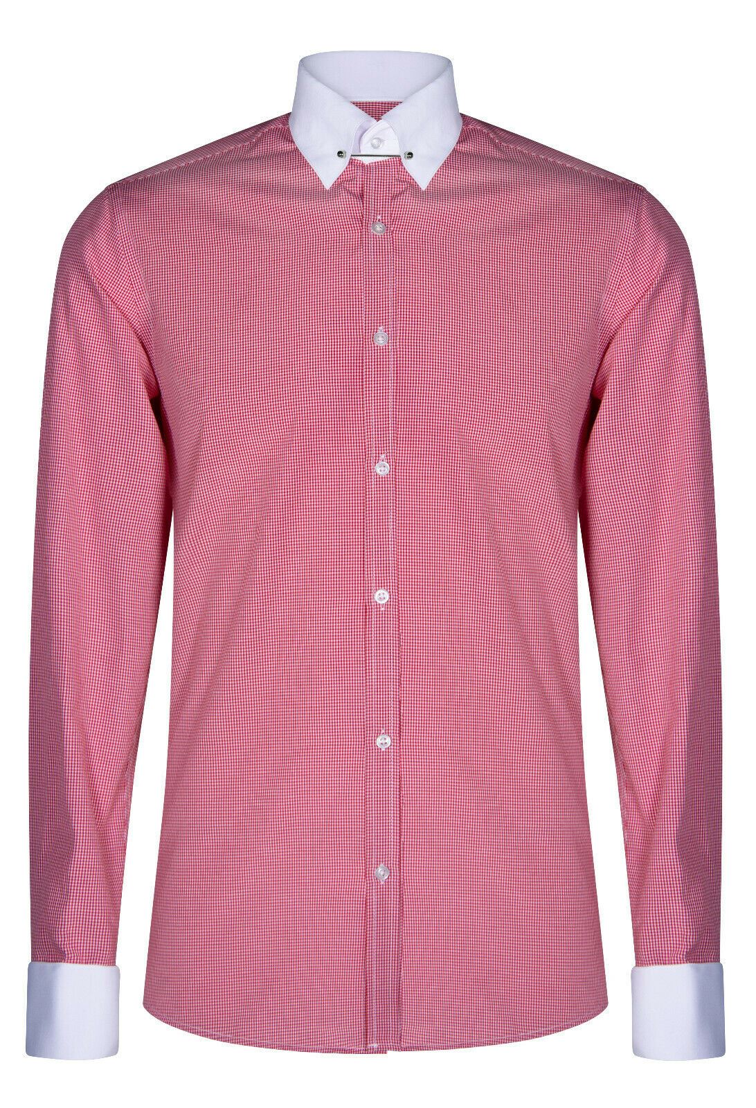 Mens Club Collar Red Shirt 1920s Peaky Blinders With Bar Poplin Pin Smart Casual