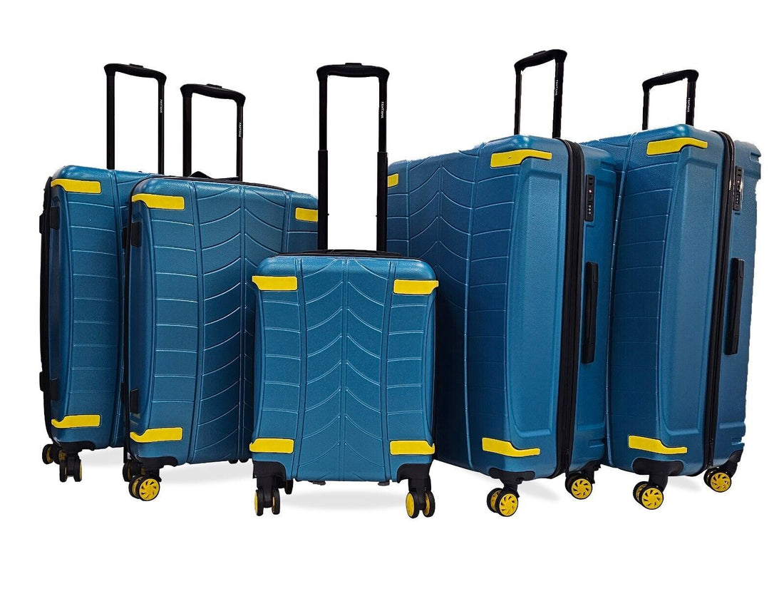 Hard Shell Blue Cabin Suitcase Set 4 Wheel Luggage Travel Bag - Upperclass Fashions 