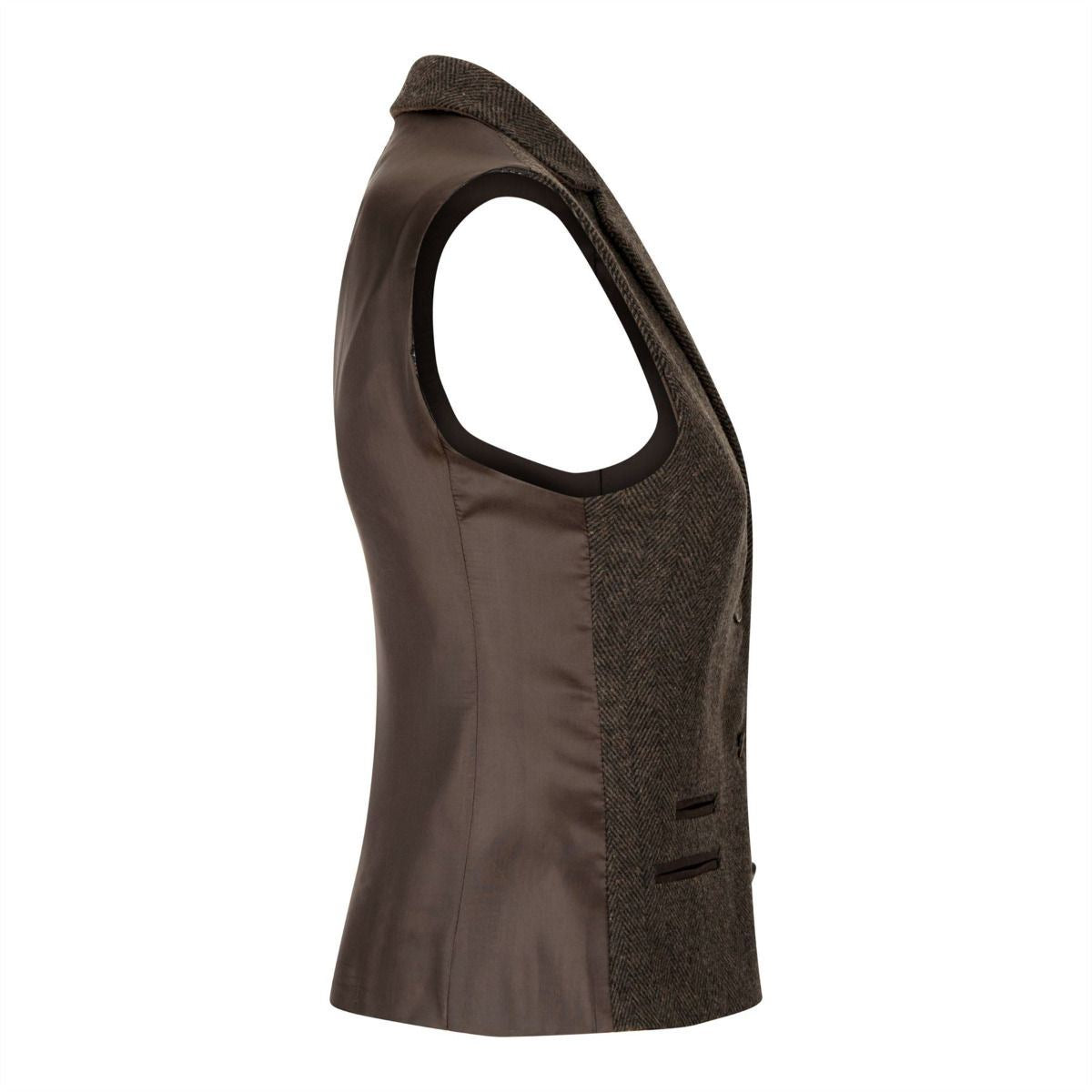 Womens Tweed 1920s Herringbone Brown Waistcoat