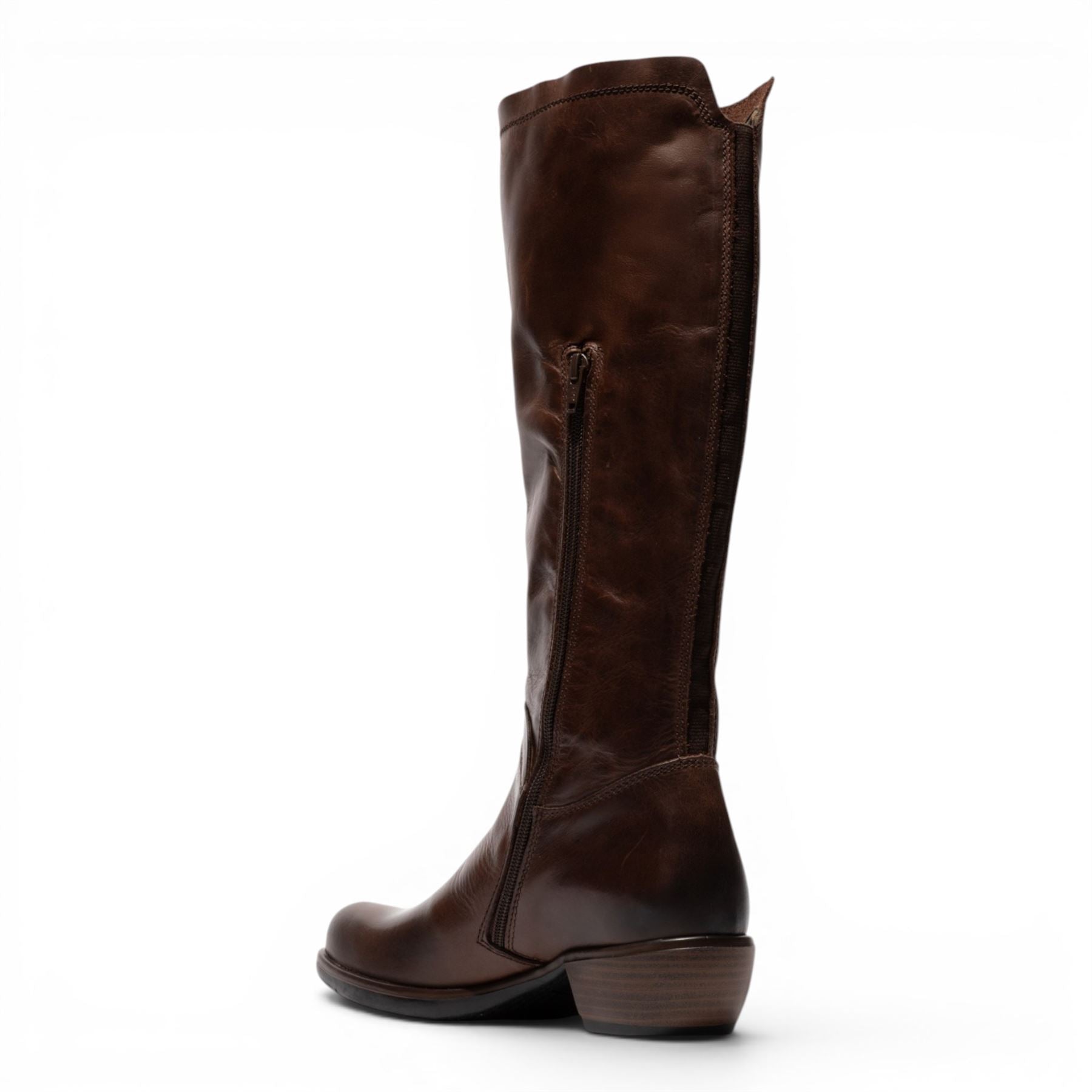 Fly London Womens Brown Leather High Heeled Riding Long Boots - MISTRY