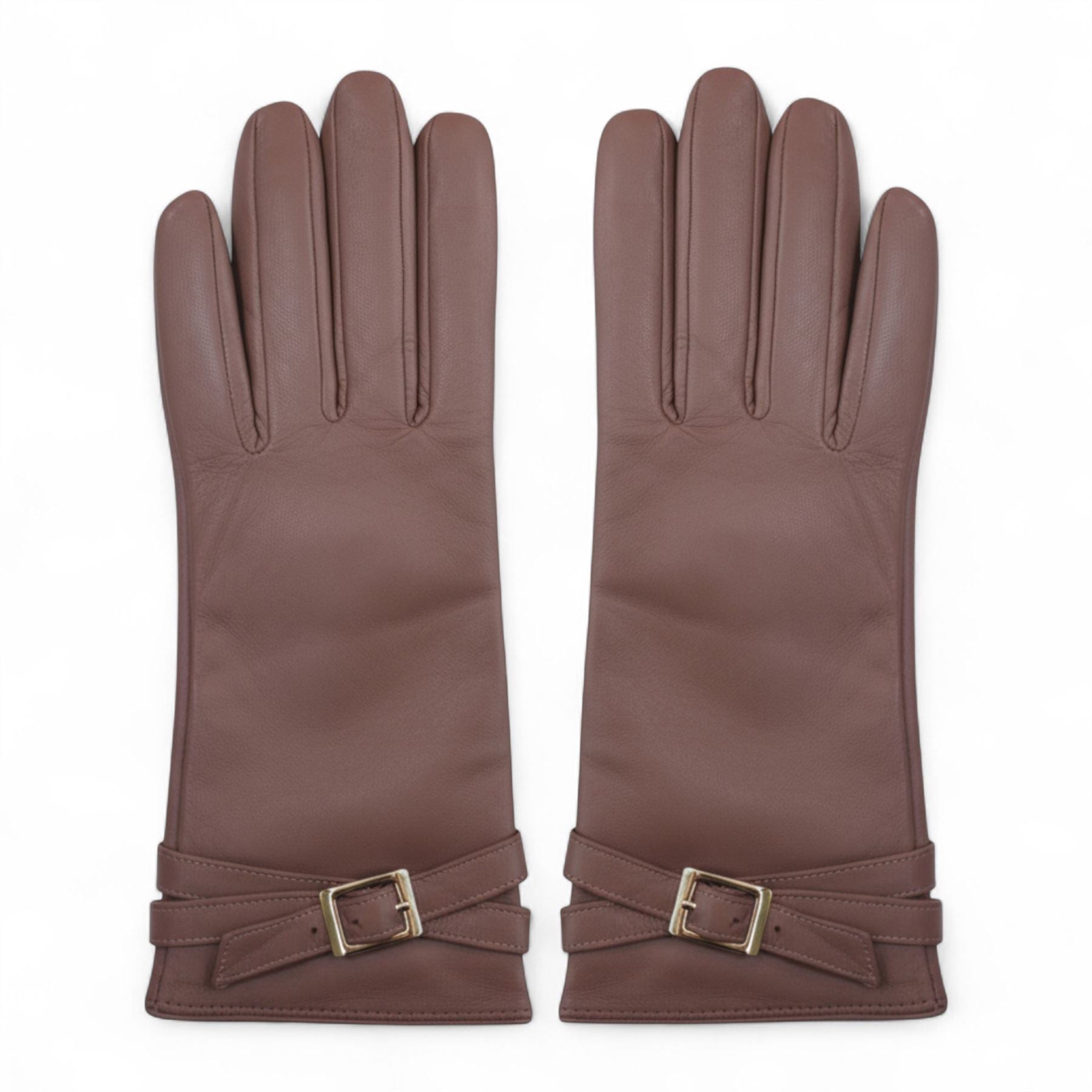 Womens Italian Leather Winter Buckle Soft Wool Lining Gloves - L-GLV-601
