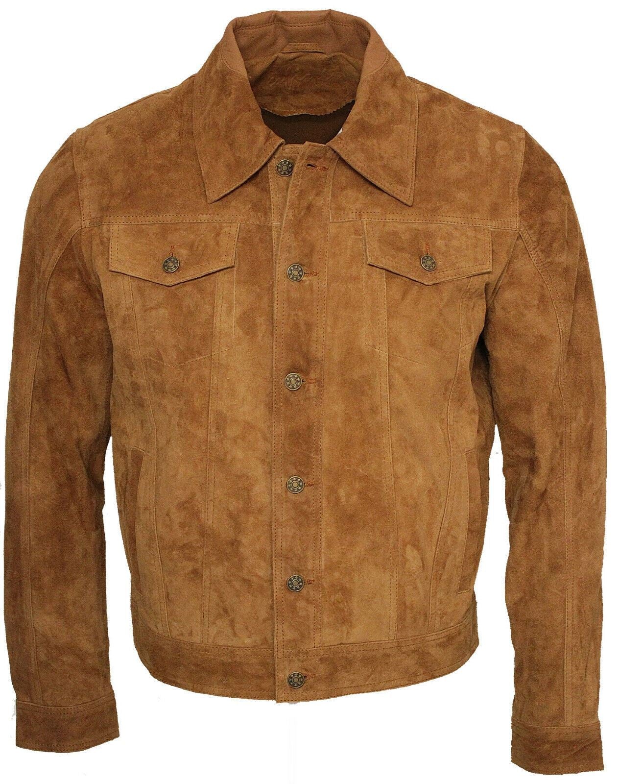 Mens Suede Leather Trucker Jacket-Dartmouth