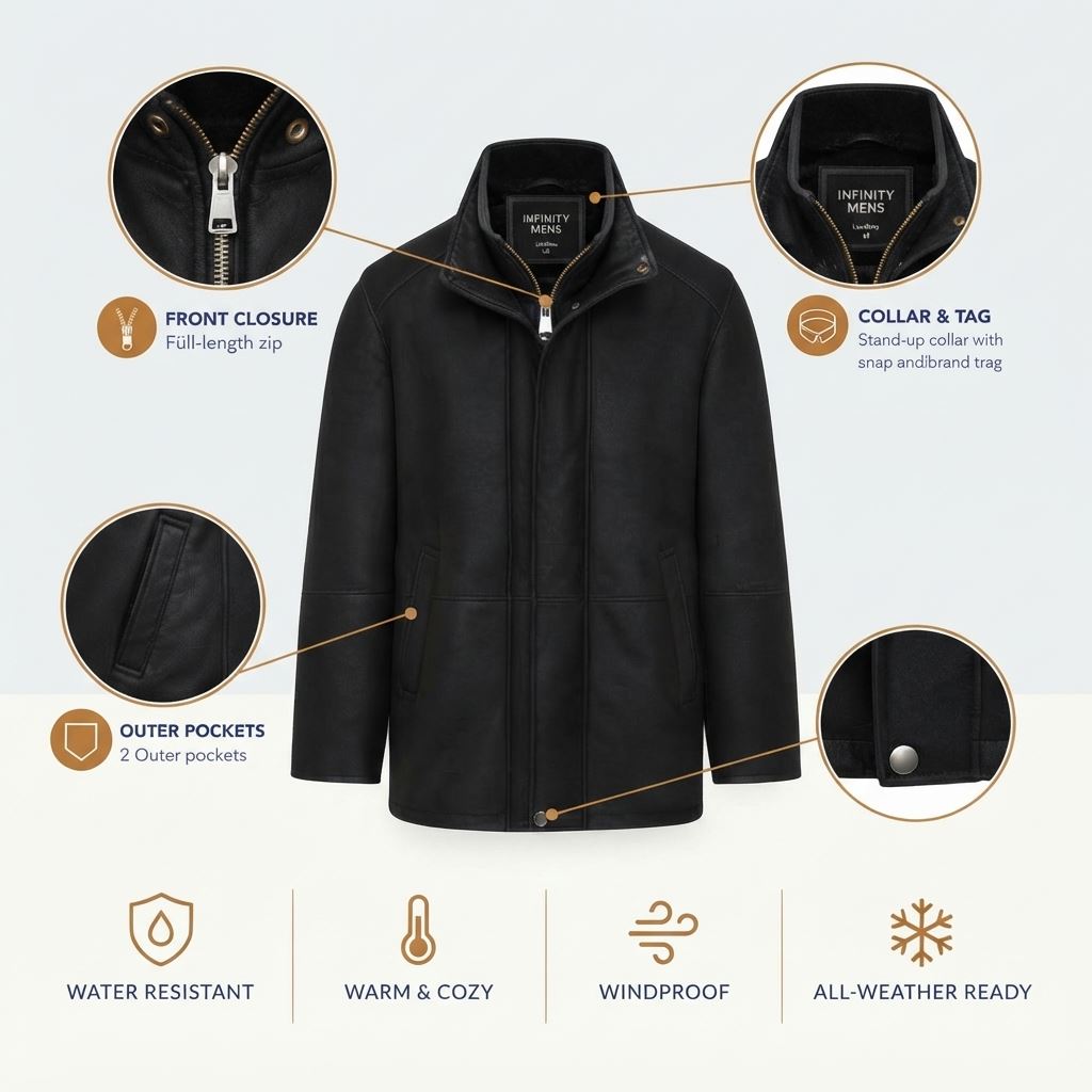 Mens Leather Funnel Neck Collar Coat Jacket - Thomas