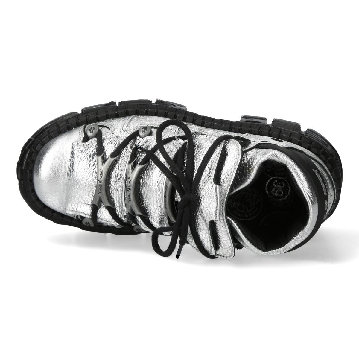 New Rock M-106WALL-C16 Metallic Silver Black Leather Gothic Ankle Boots