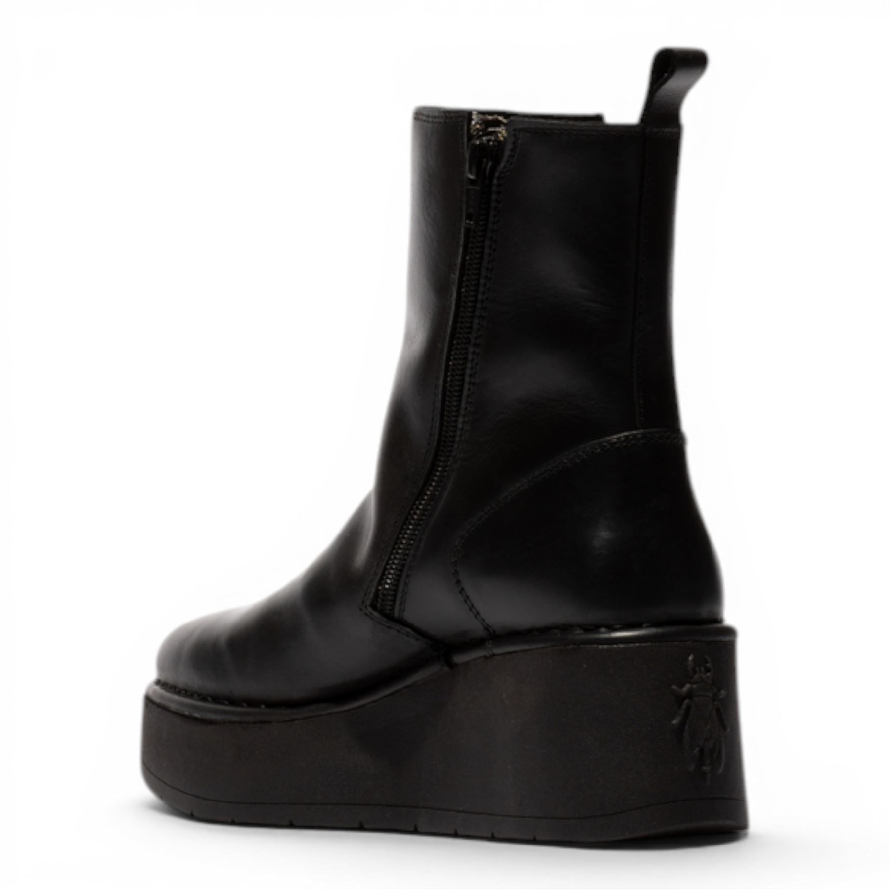 Fly London Women’s Black Leather Wedge Heel Platform Ankle Boots - HEIJ272