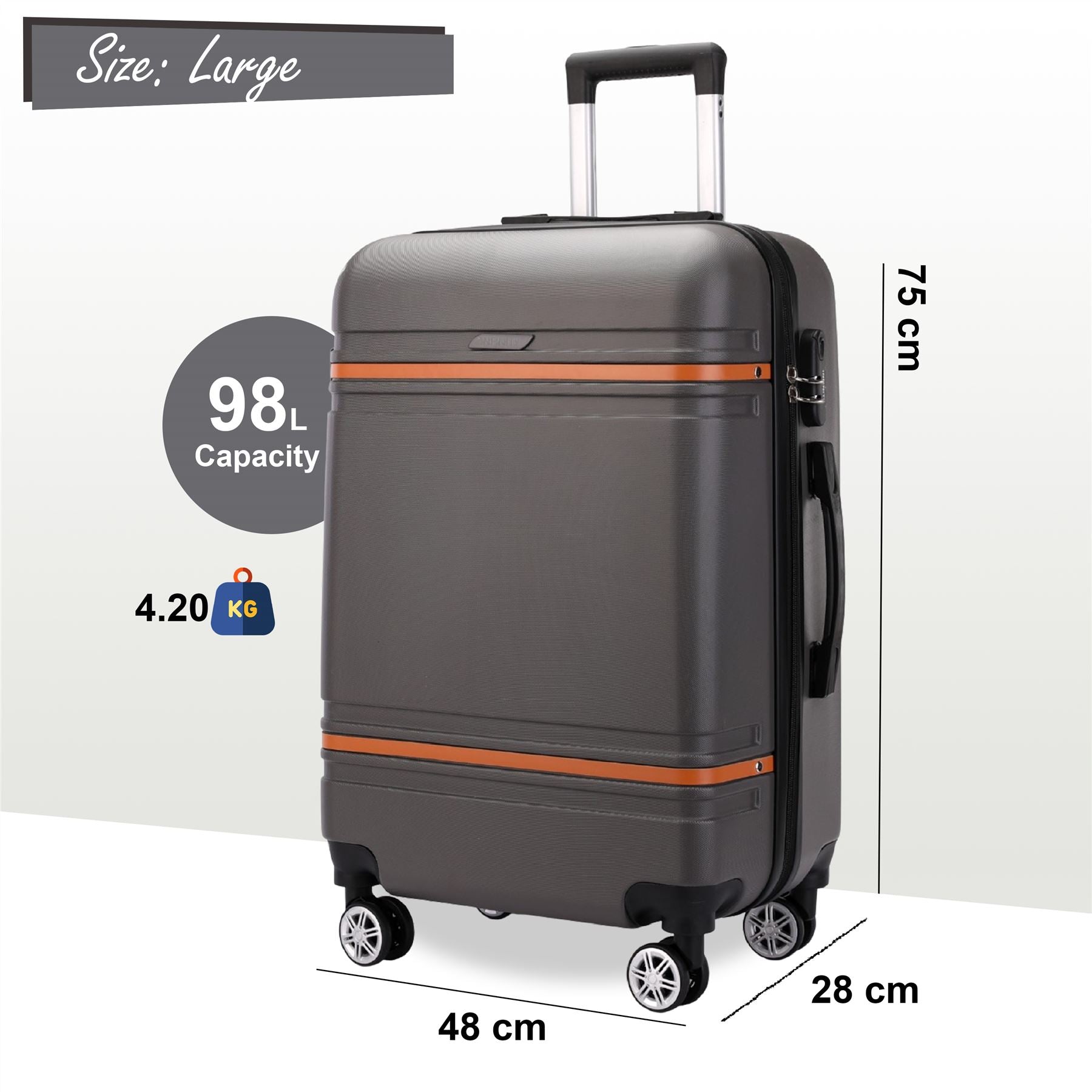 Calgary Large Hard Shell Suitcase in Charcoal Black